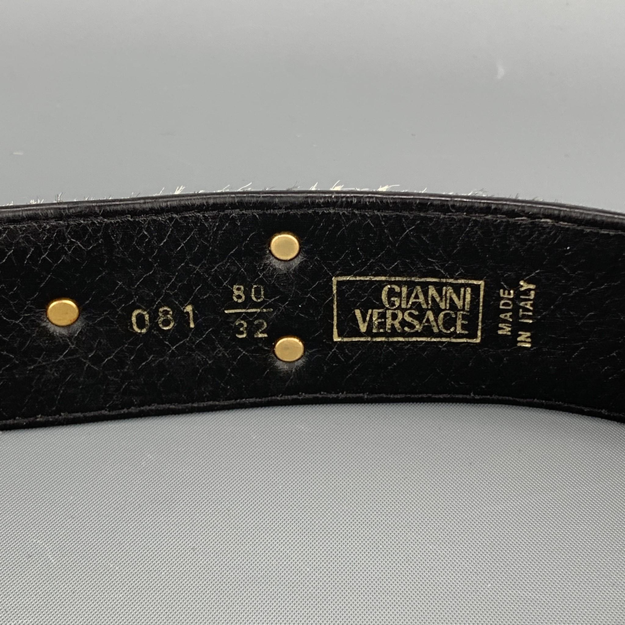 GIANNI VERSACE Studded Size 32 Beige & Brown Leather Pony Hair Belt 3