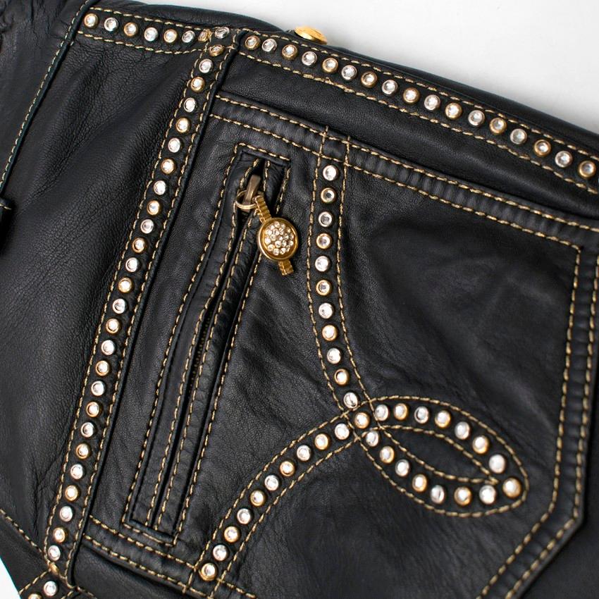 Black Gianni Versace Studded Skinny Leather Trousers US 6