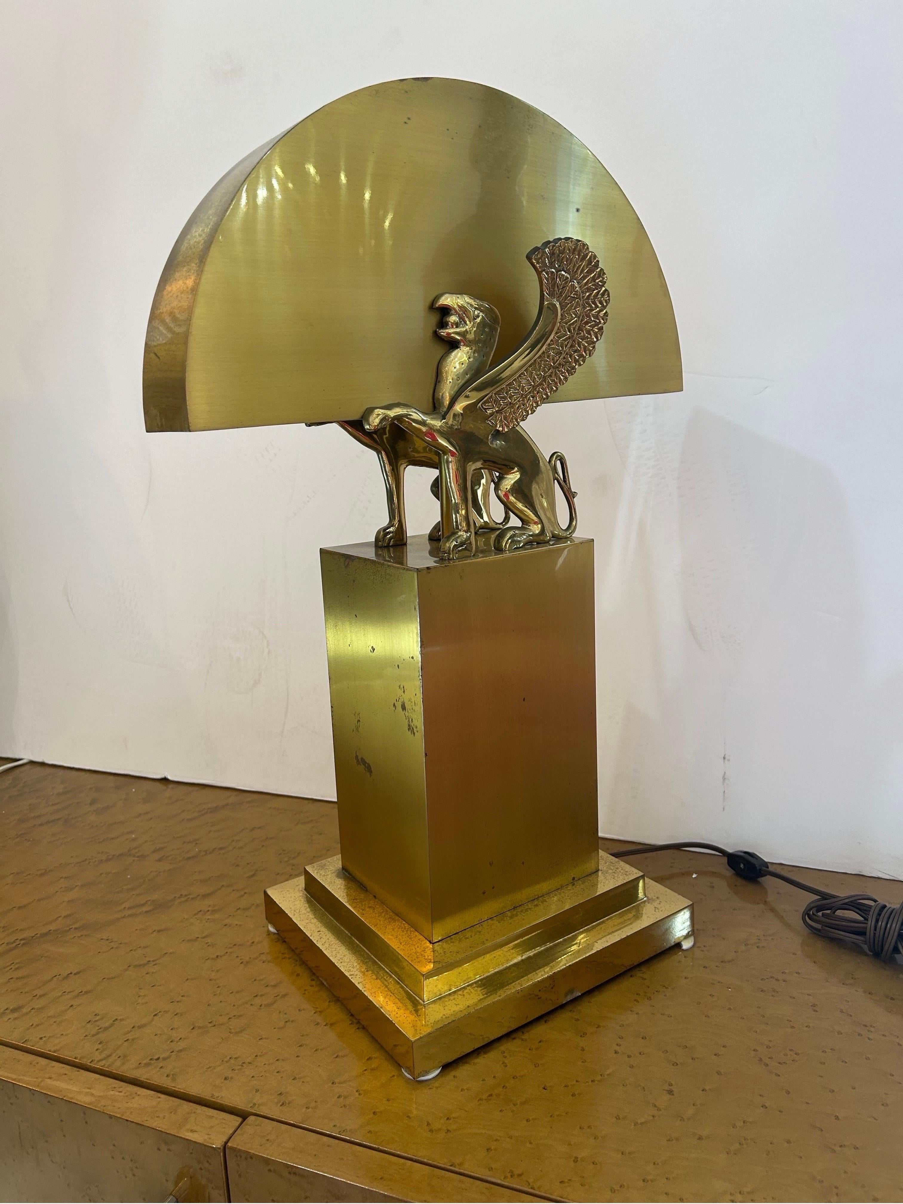 Gianni Versace style brass lamp with winged griffins.. In Good Condition For Sale In West Palm Beach, FL