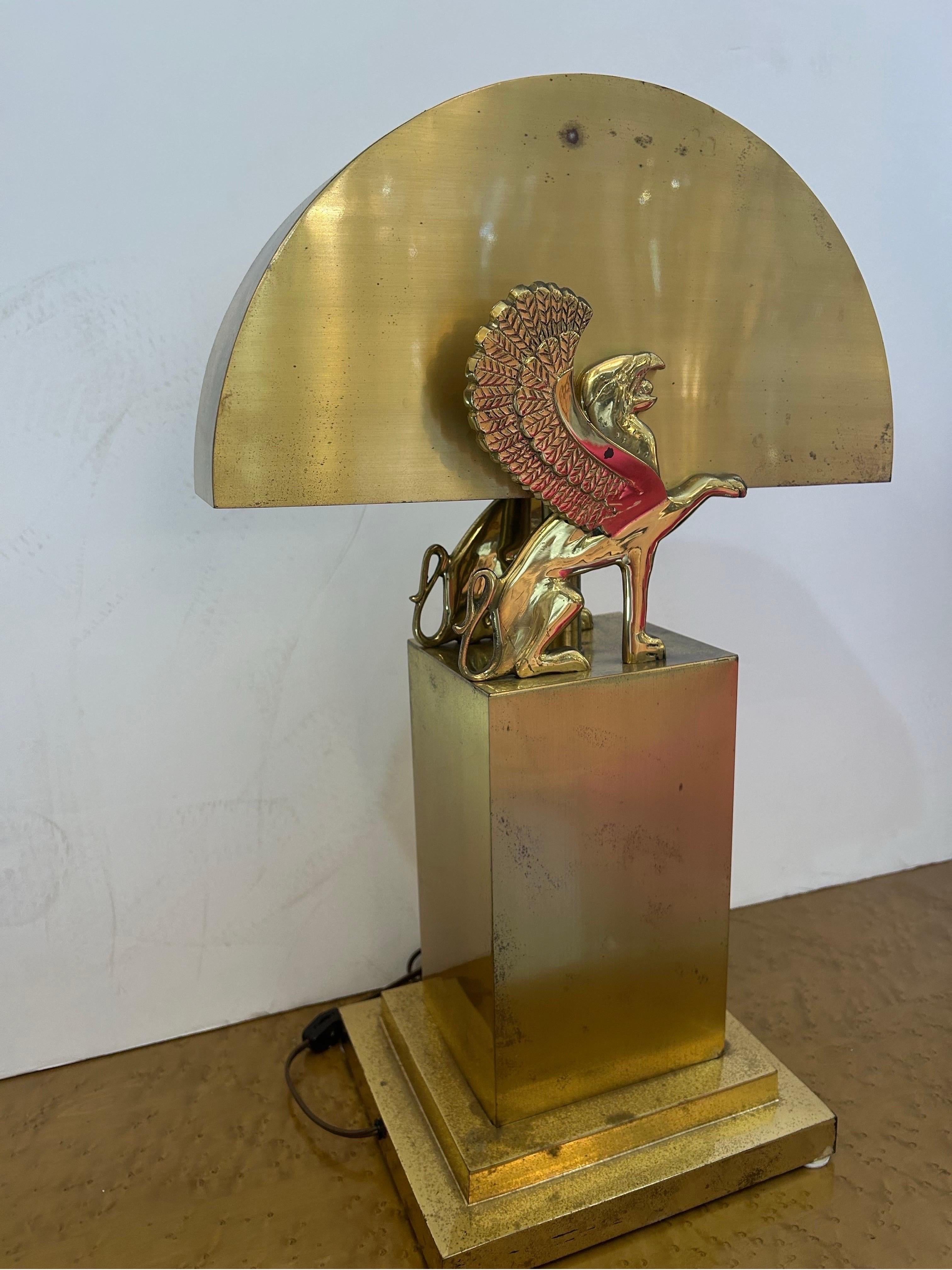 Gianni Versace style brass lamp with winged griffins.. For Sale 1