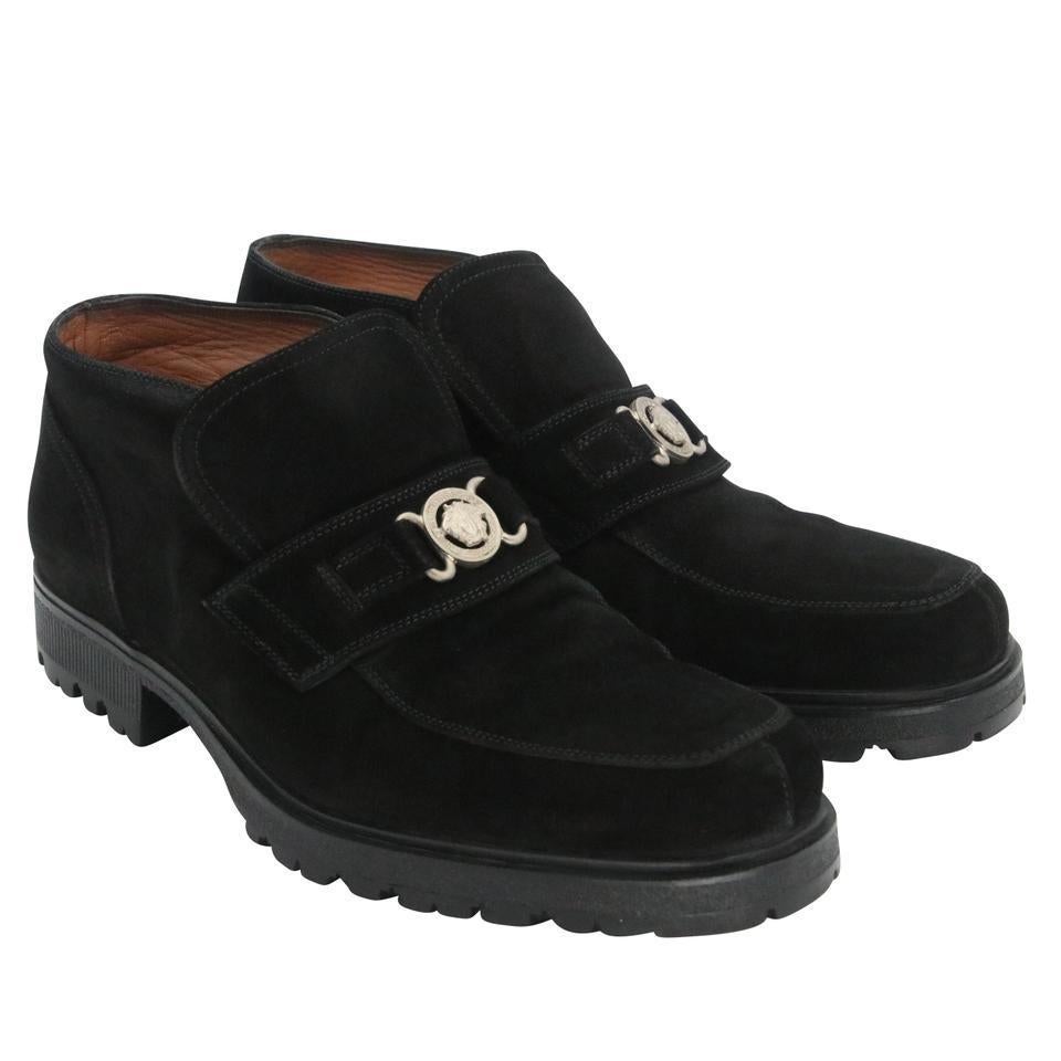 Gianni Versace Piel de Ante Slip-On Medusa Mocasines Talla 8.5 Negro en venta