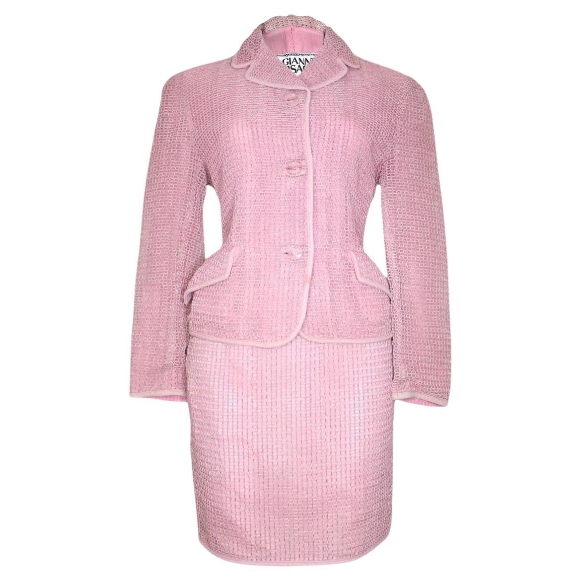 Gianni Versace Suit   Pink Jacket Skirt Set 1990's