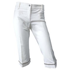Gianni Versace Sz 44 / 8 Spring Summer 2005 White Rhinestone Bermuda Capri Pants
