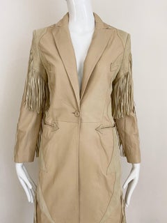 Gianni Versace Tan Cream Suede Leather Fringe Coat