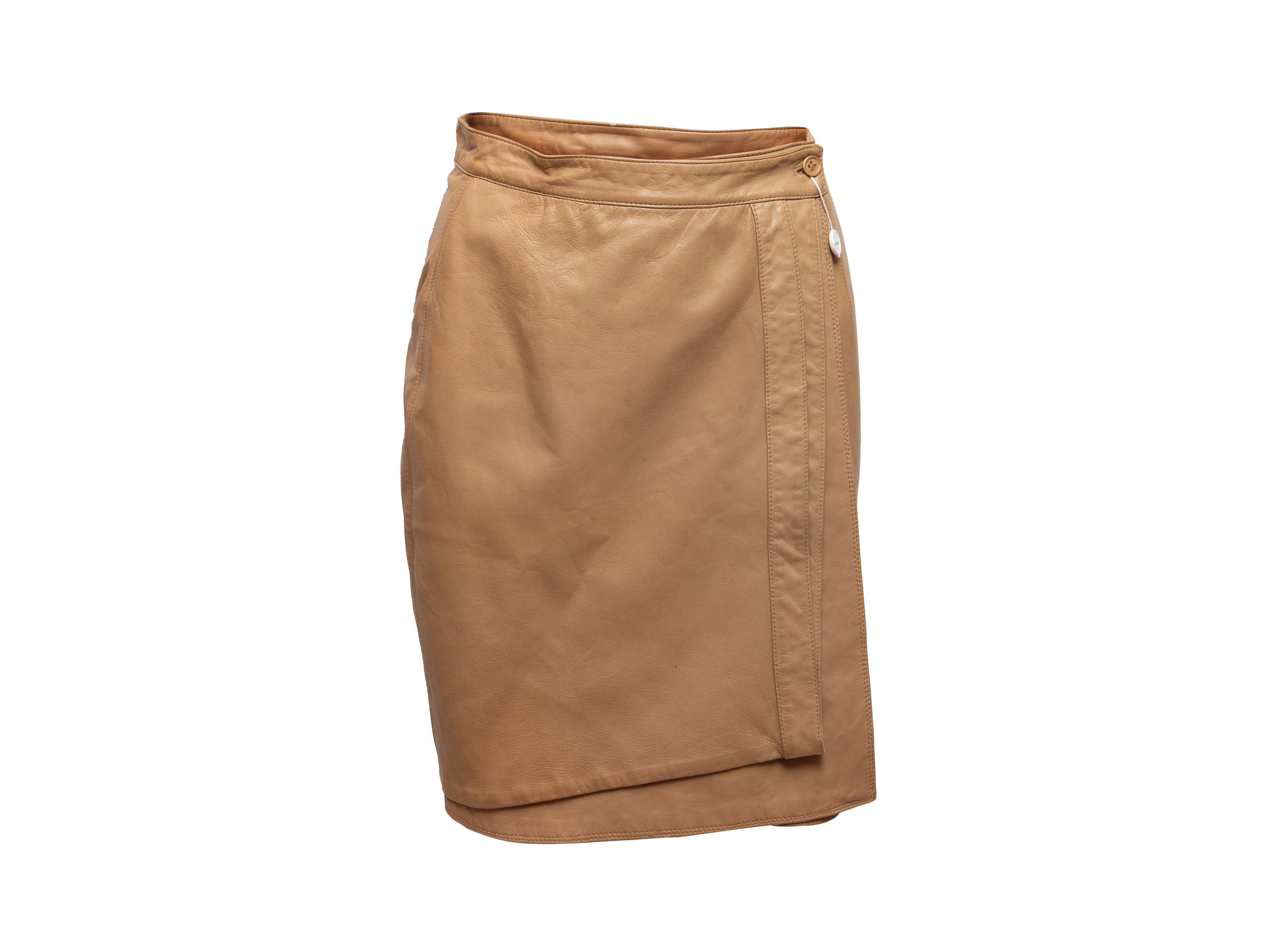 Gianni Versace Tan Leather Wrap Skirt In Good Condition In New York, NY