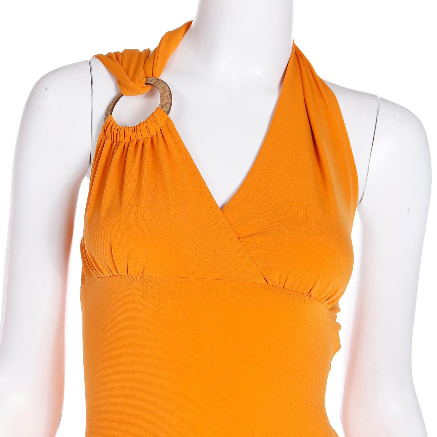 Women's Gianni Versace Tangerine Orange Vintage Stretch Knit Asymmetrical Dress For Sale