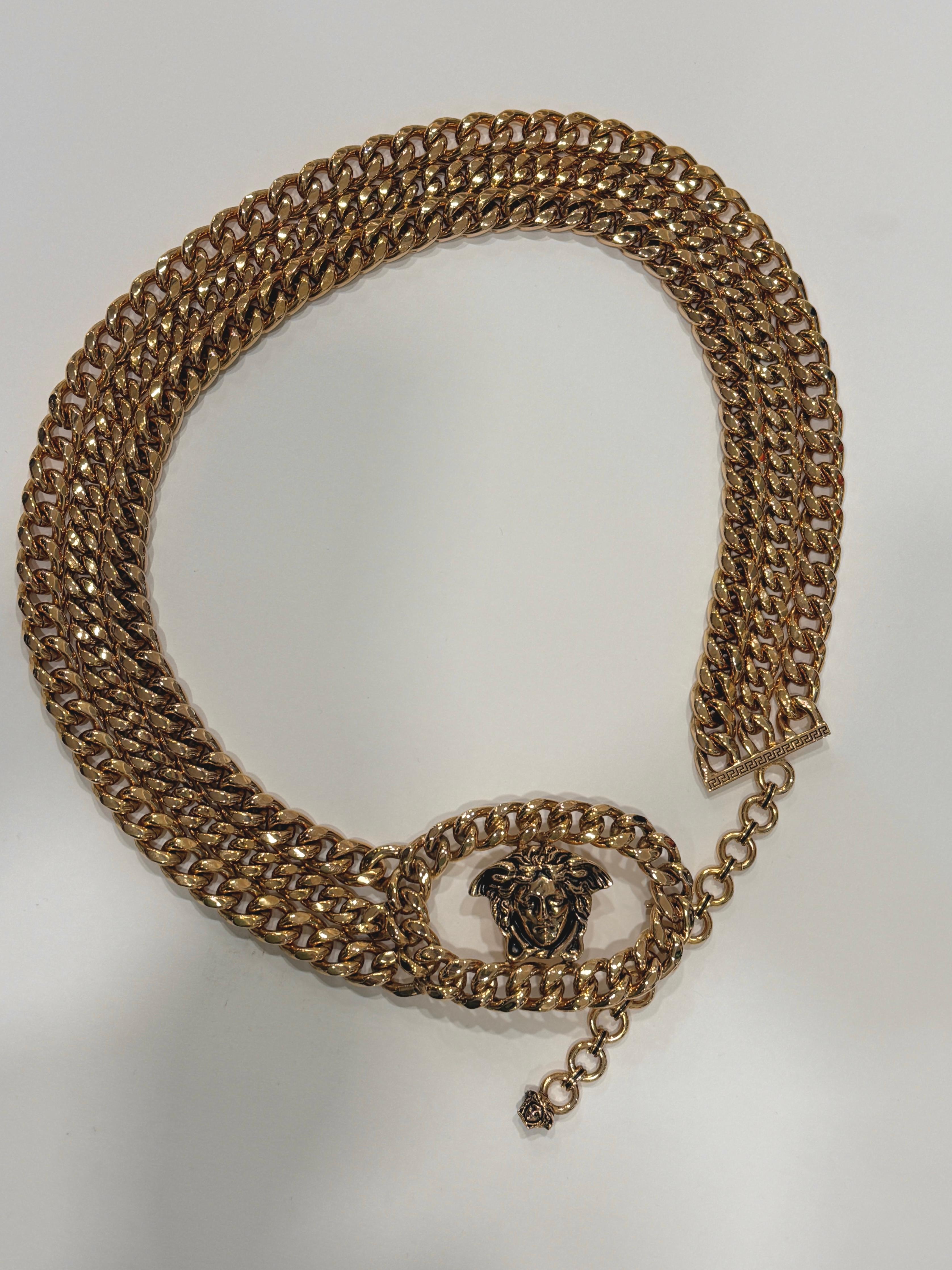 Brown Gianni Versace three chain medusa head belt For Sale