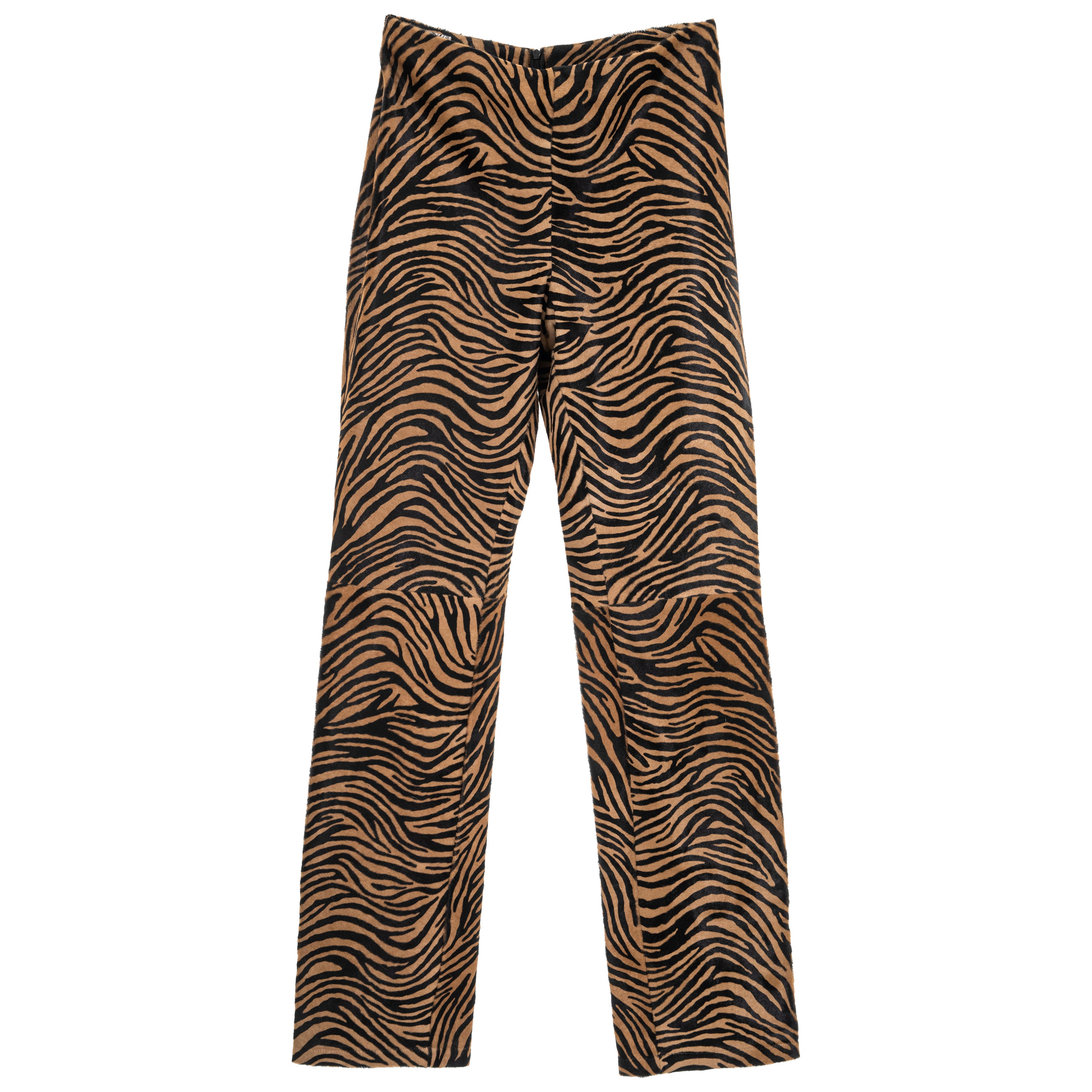 Gianni Versace: pantaloni in pelle con stampa tigre e pelo di pony, primavera 1999 in vendita