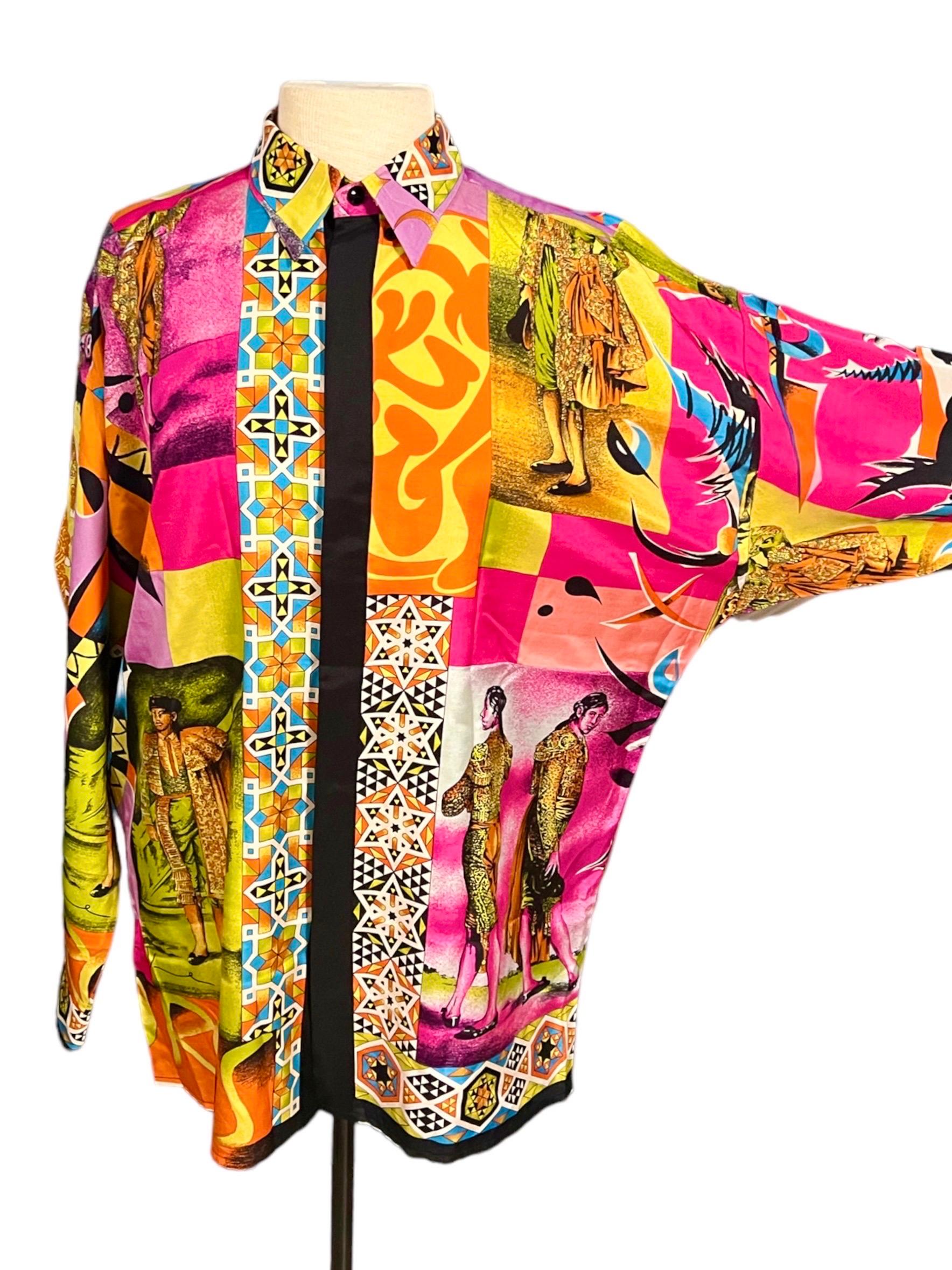 Gianni Versace Toros Matador Silk Shirt 1992 Men's IT46 1