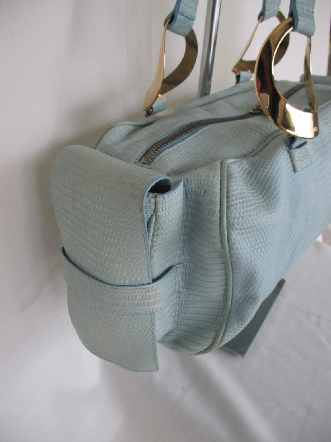 Gianni Versace - Sac baguette en cuir turquoise Unisexe en vente