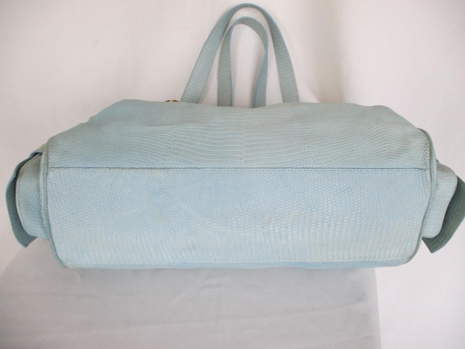 Gianni Versace Turquoise Leather Baguette Bag In Fair Condition For Sale In Amsterdam, NL