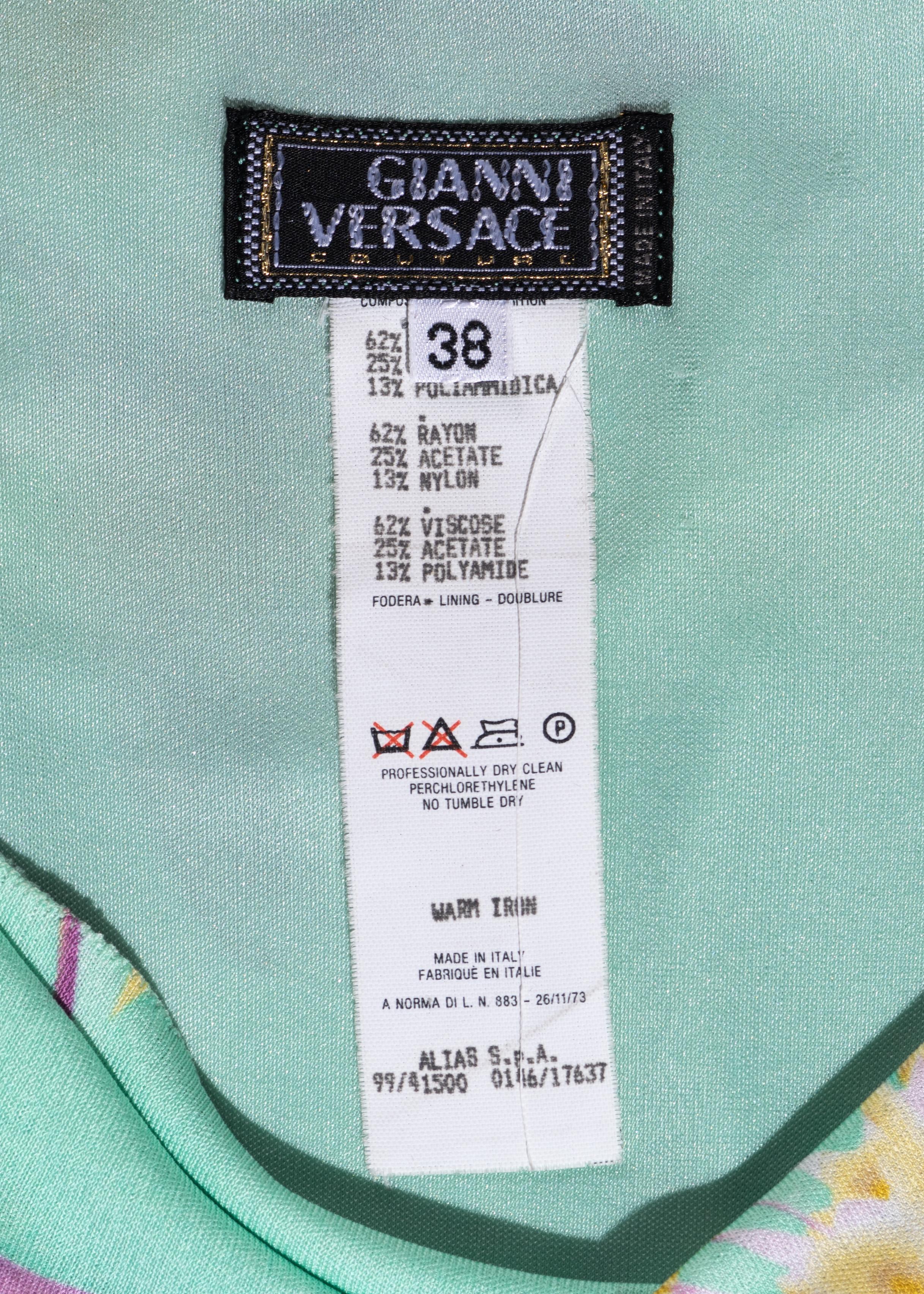 Gianni Versace Türkisfarbenes Maxikleid aus Viskosejersey mit Orchideenmuster, ss 1999 im Angebot 2