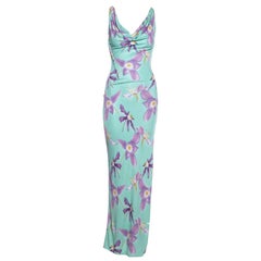 Gianni Versace turquoise orchid print rayon jersey maxi dress, ss 1999