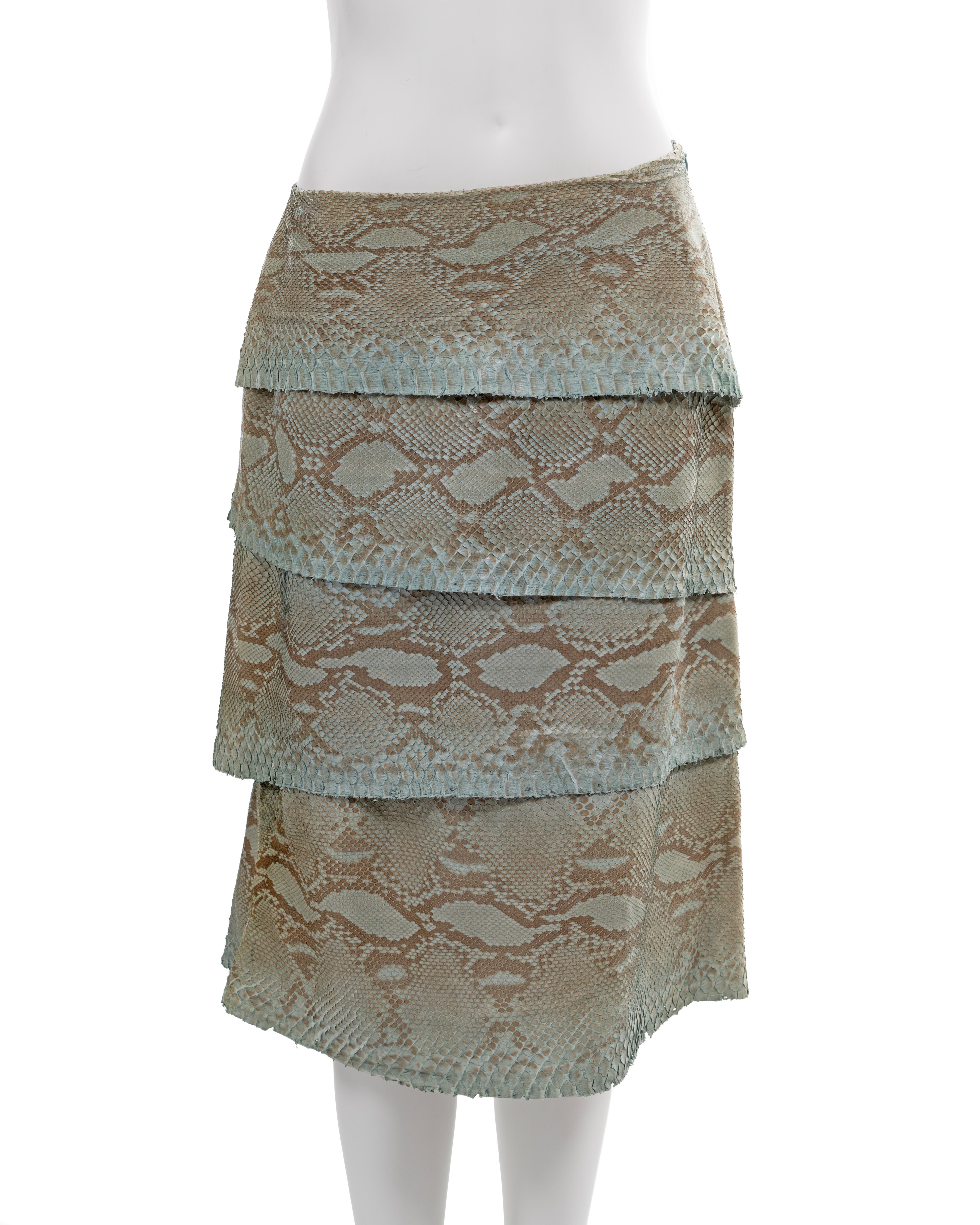 Gianni Versace turquoise python tiered skirt, fw 1999 In Excellent Condition For Sale In London, GB