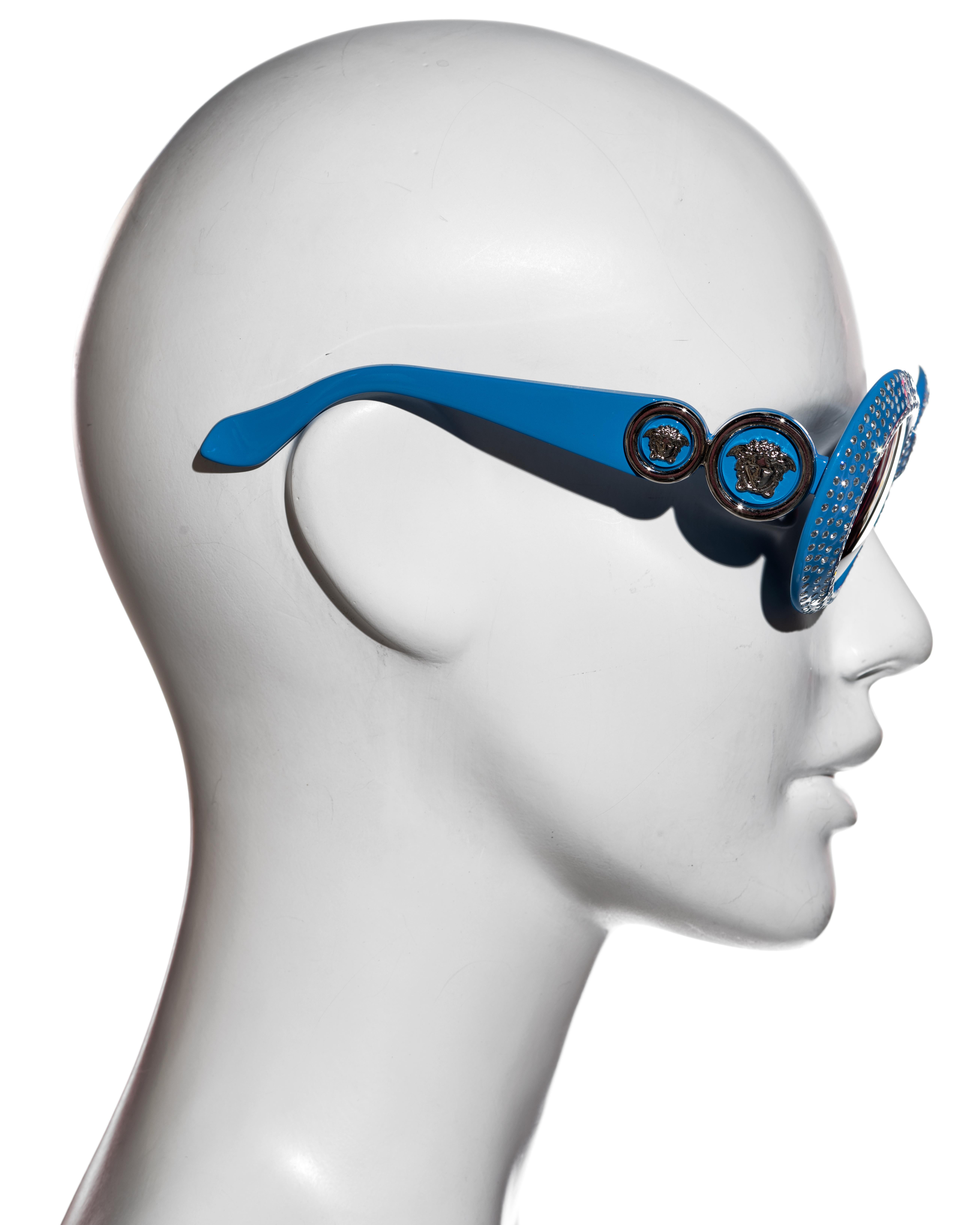 Women's or Men's Gianni Versace unisex blue rhinestone sunglasses, fw 1996