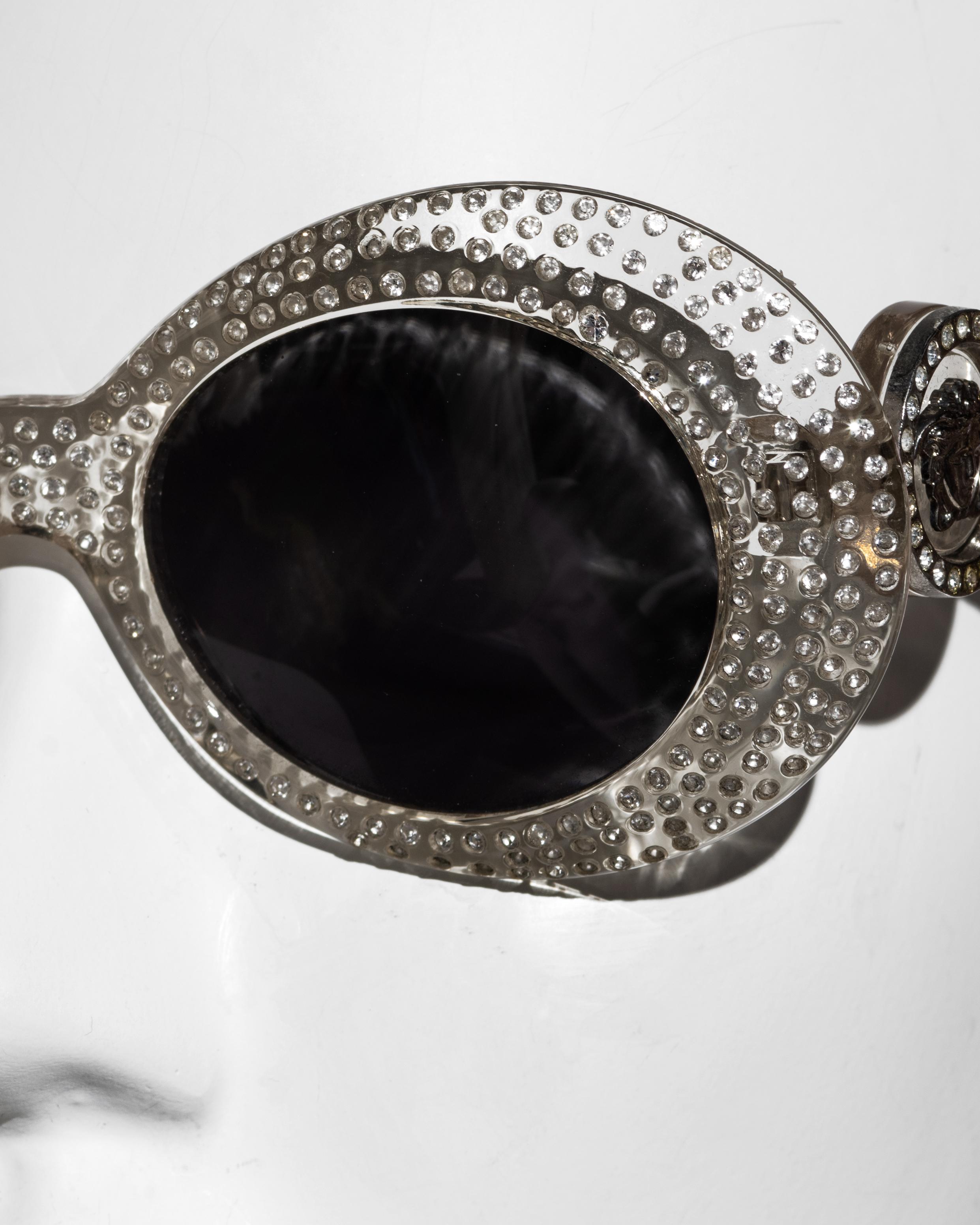 Gray Gianni Versace unisex clear frame rhinestone sunglasses, fw 1996