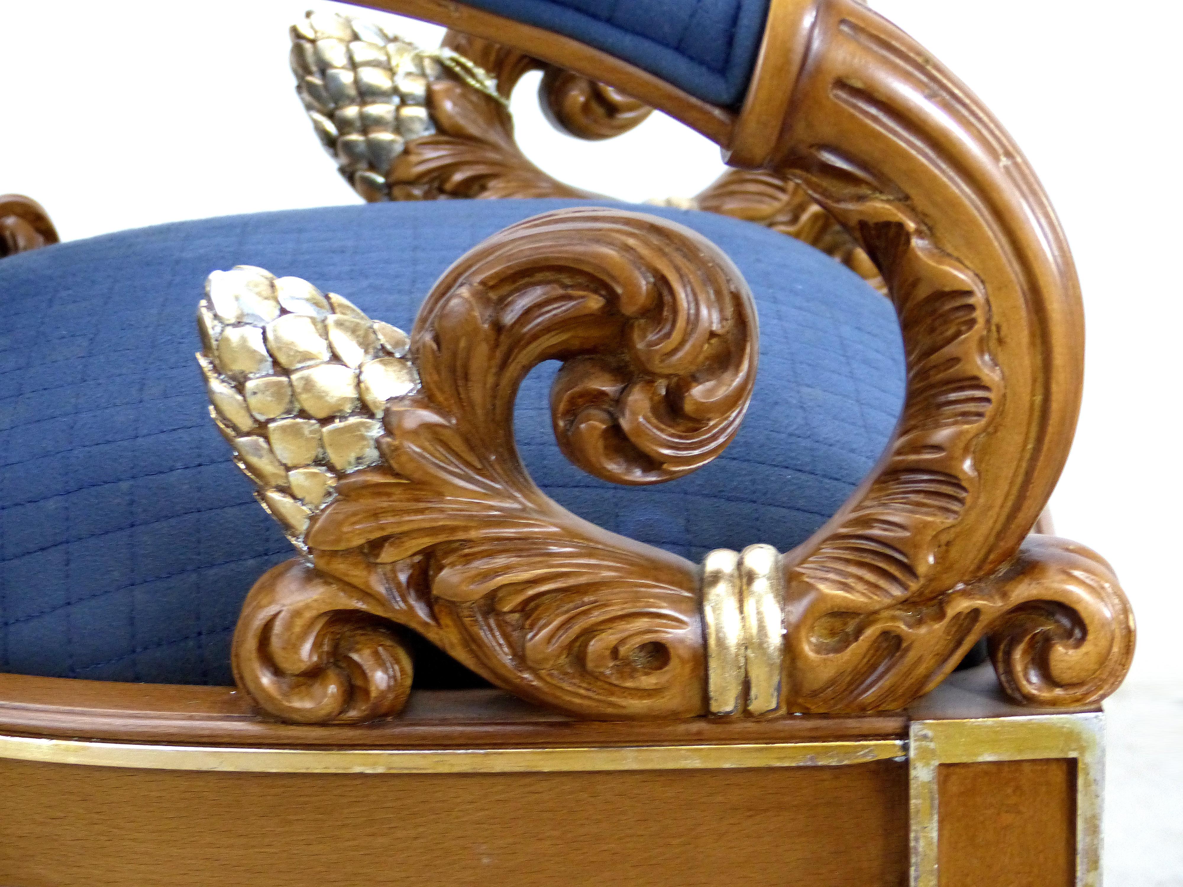 Fabric Gianni Versace Vanitas Carved Armchair with a Scrolling Arm and Gilt Details