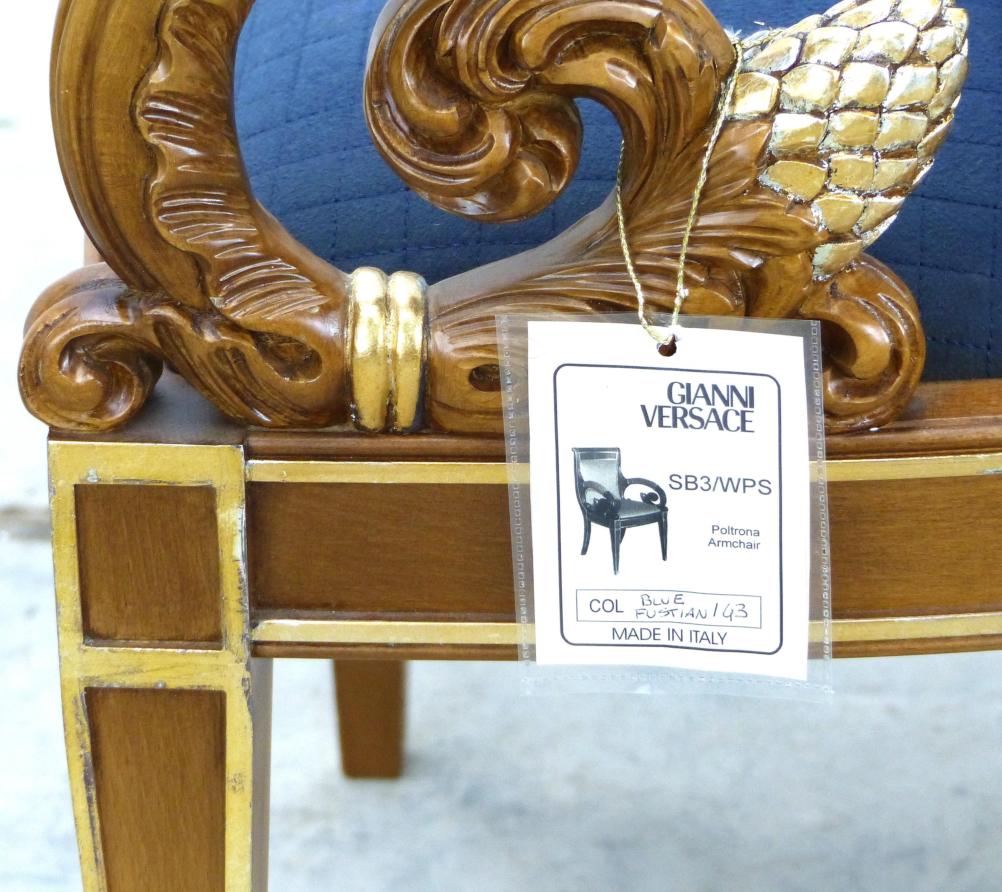 Gianni Versace Vanitas Carved Armchair with a Scrolling Arm and Gilt Details 4