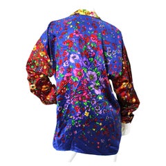 Gianni Versace Velvet Multicolor Floral Print Button-Up Shirt circa 1990s