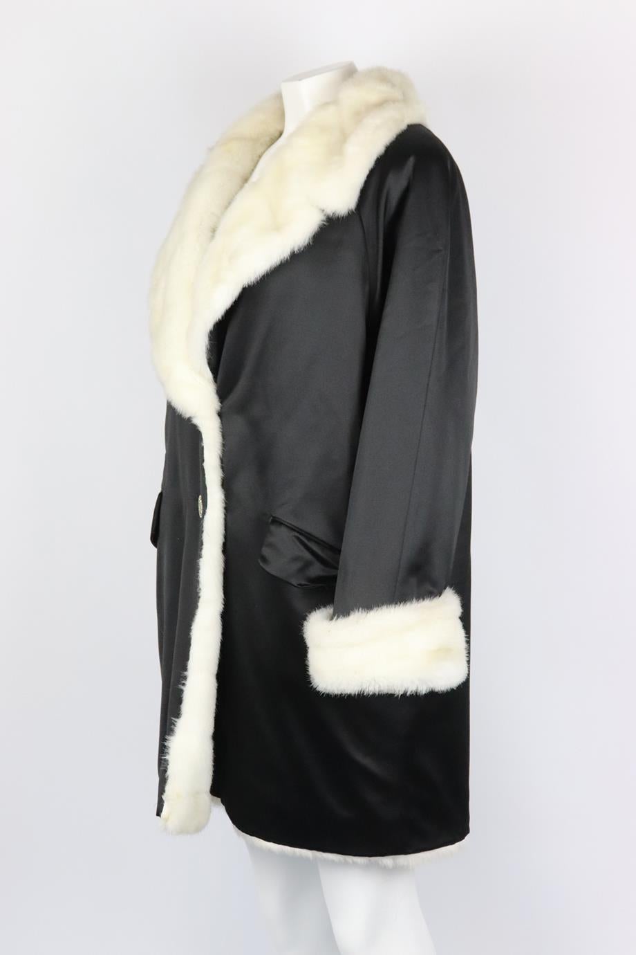 Black Gianni Versace Versatile Couture Faux Fur Lined Satin Coat It 42 Uk 10
