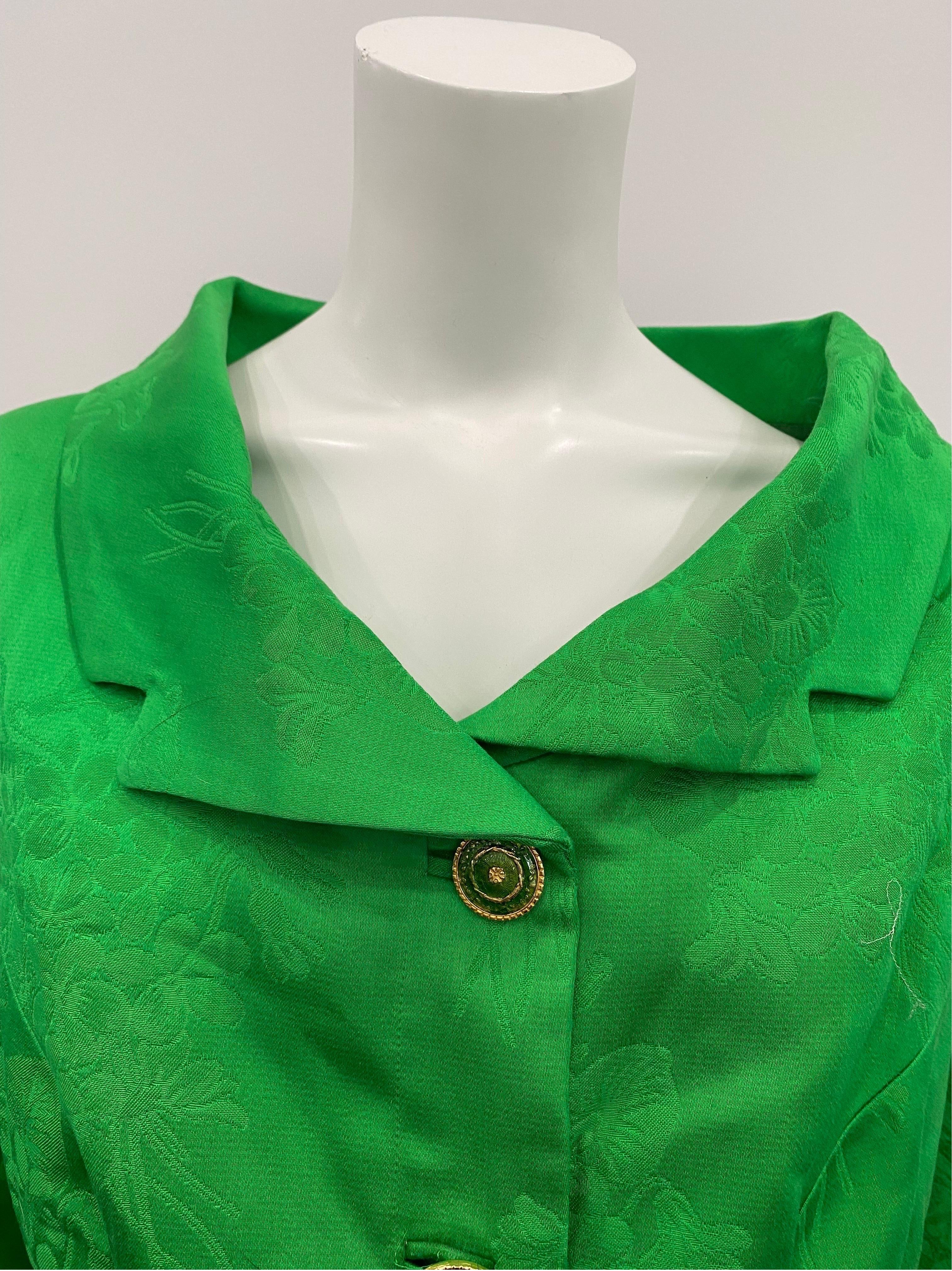 Gianni Versace Versatile Vintage Green Damask Silk Jacket - Size 42 In Good Condition For Sale In West Palm Beach, FL