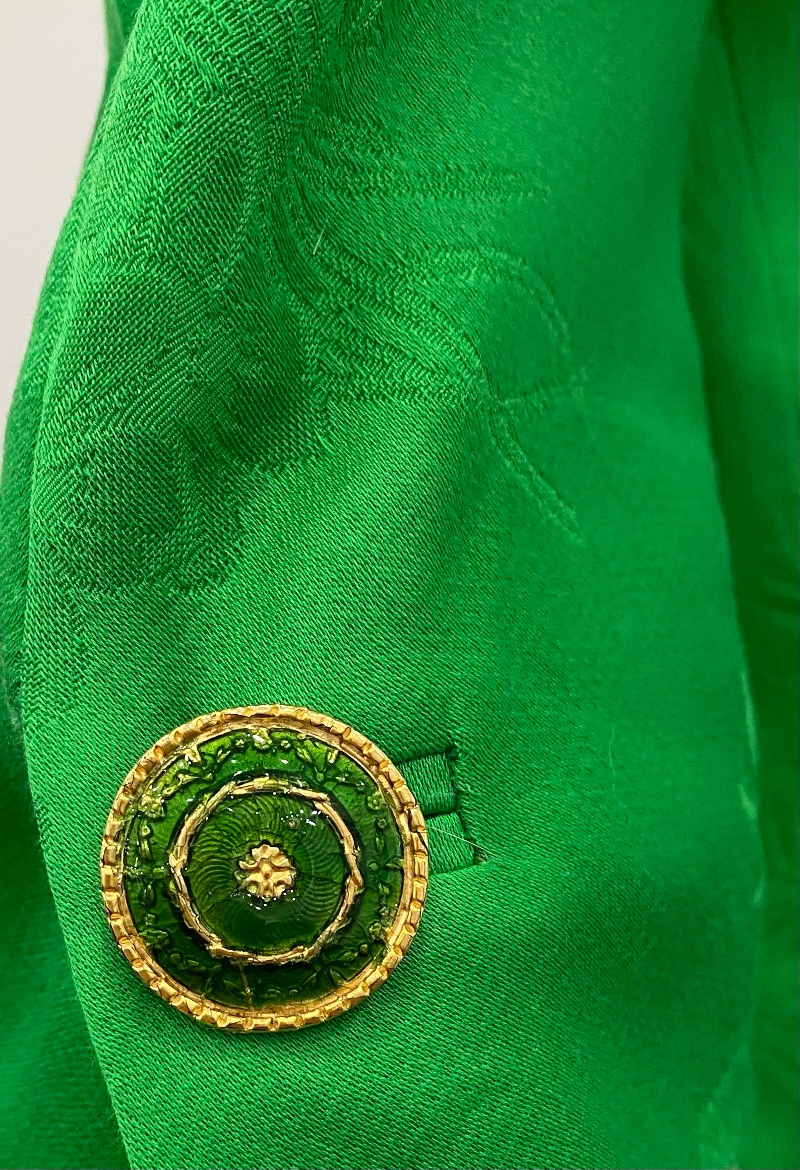 Gianni Versace Versatile Vintage Green Damask Silk Jacket - Size 42 For Sale 2