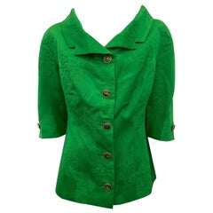 Gianni Versace Versátil Chaqueta de Seda Verde Damasco Vintage - Talla 42
