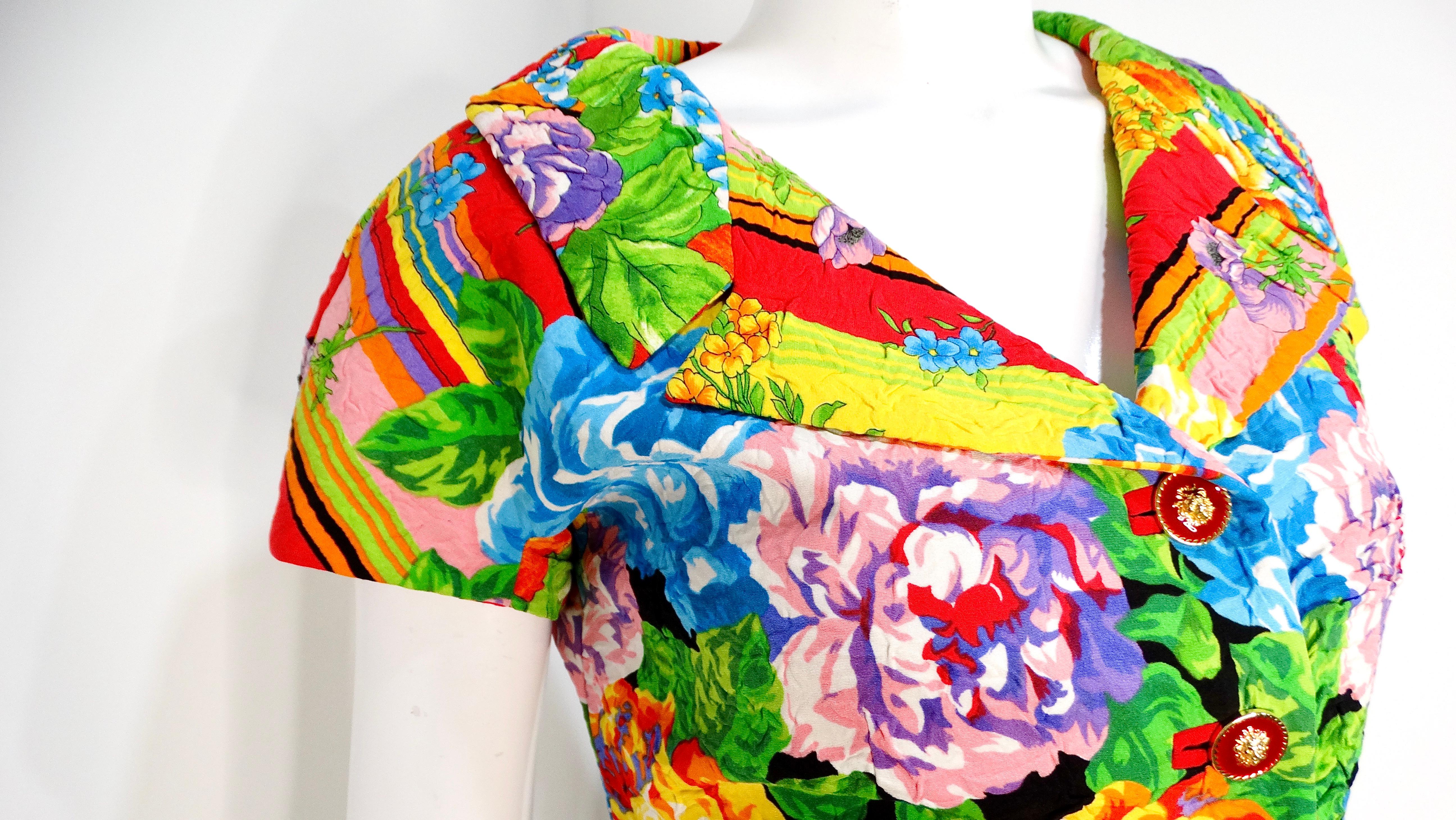 Beige Gianni Versace Versus 1990s Bold Floral Print Top