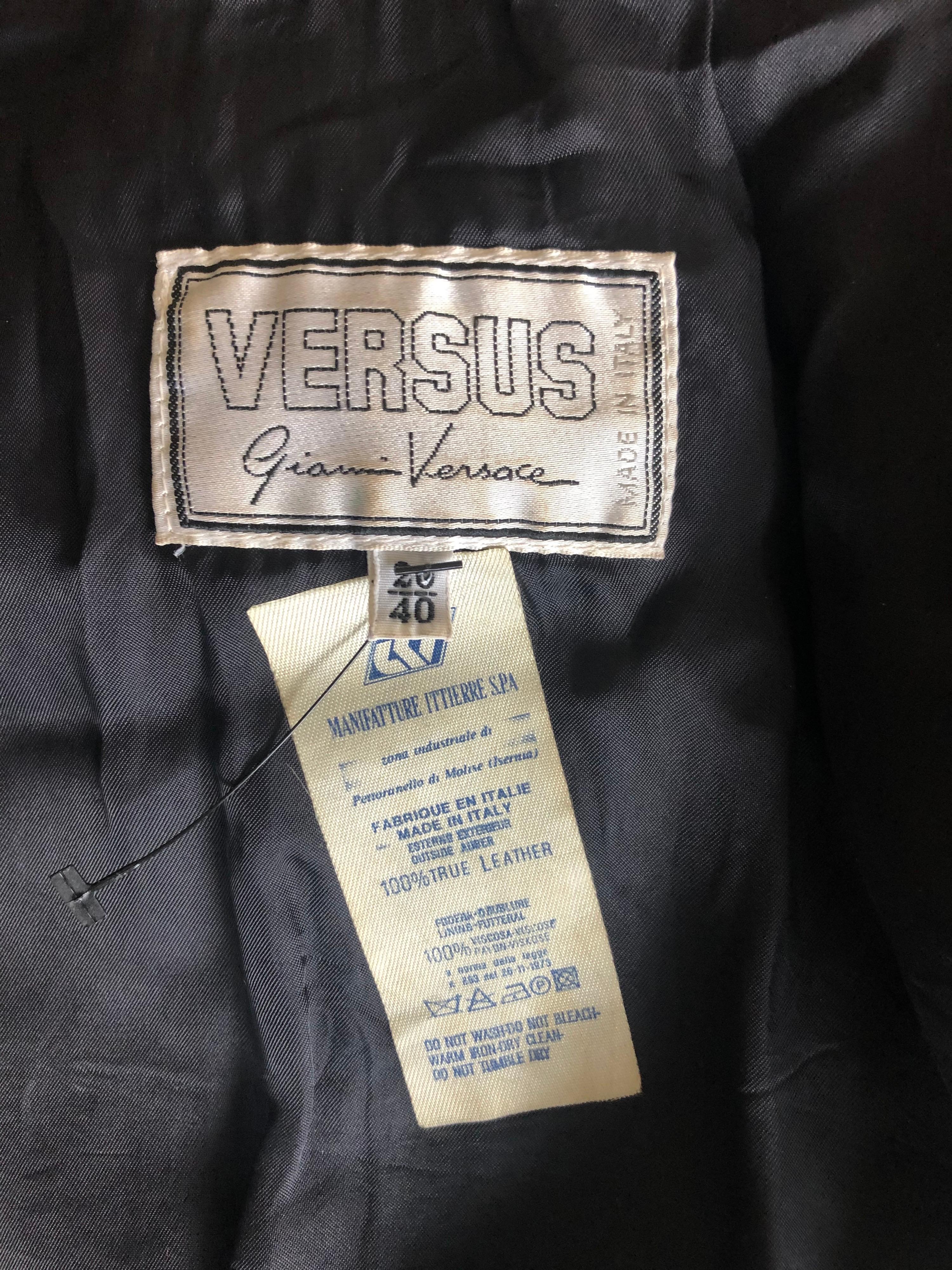 Gianni Versace Versus c. 1990 Bondage Leather Belted Fringe Black Jacket Coat 1