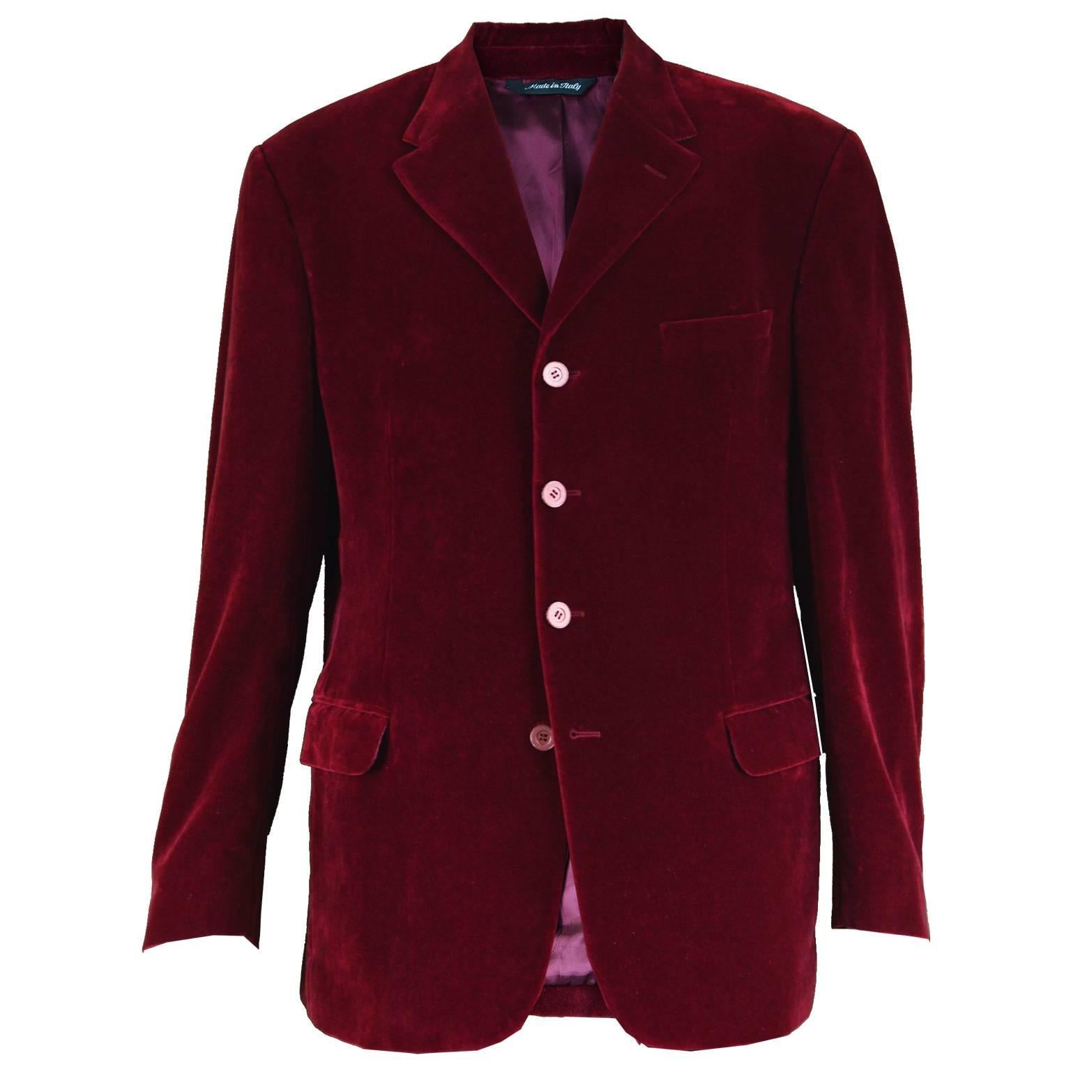 Gianni Versace Versus Men's Dark Red Velvet Vintage Blazer Jacket, 1990s For Sale