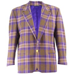 Vintage Gianni Versace Versus Men's Purple Checked Wool Blend Blazer Jacket, 1990s