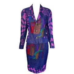 Gianni Versace Versus Purple Abstract Print Lurex Skirt Suit, New/Old