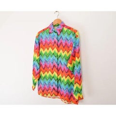 Gianni Versace 1990s Versus Rainbow Zig Zag Pattern Loud Colourful Print Shirt