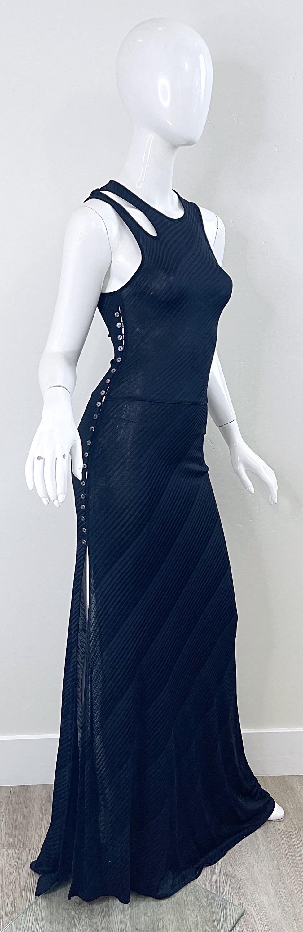 Gianni Versace Versus Spring 2001 Black Cut Out Sleeveless Vintage Jersey Gown For Sale 11