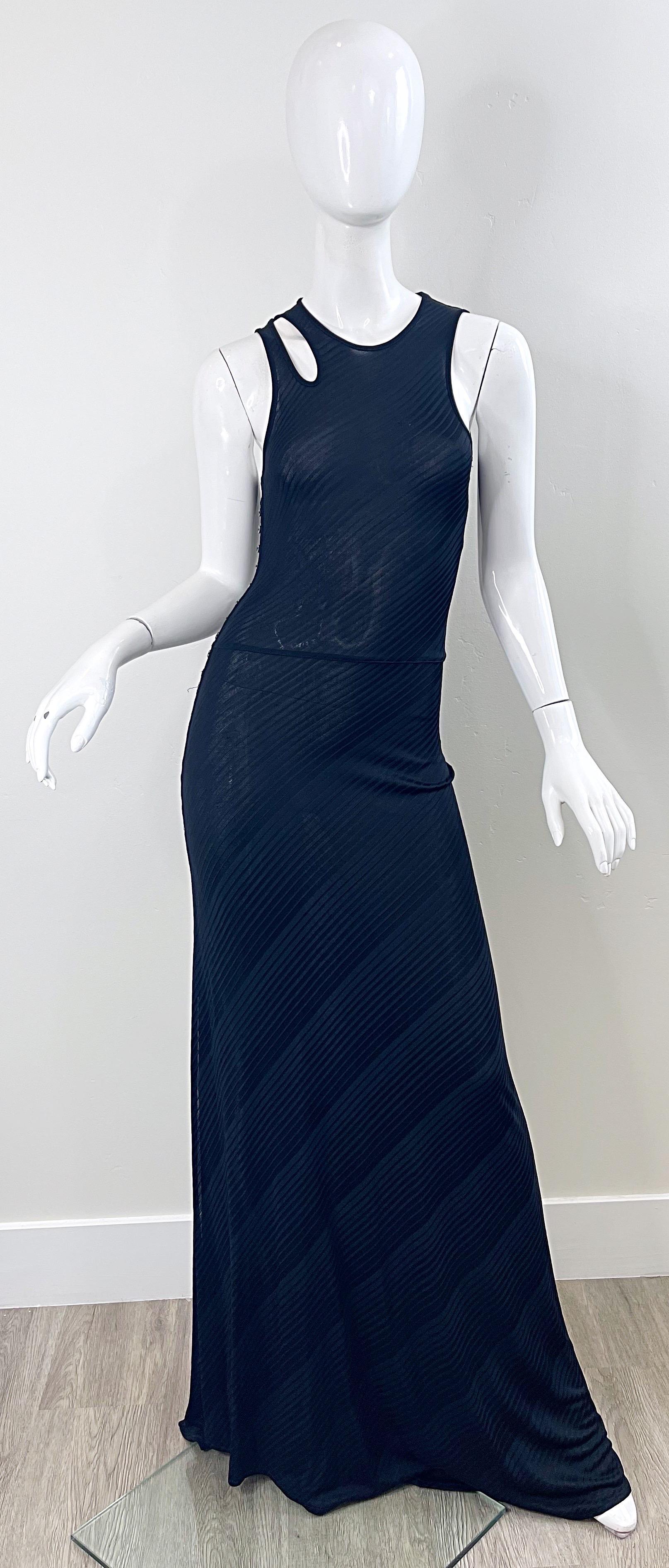 Gianni Versace Versus Spring 2001 Black Cut Out Sleeveless Vintage Jersey Gown In Excellent Condition For Sale In San Diego, CA