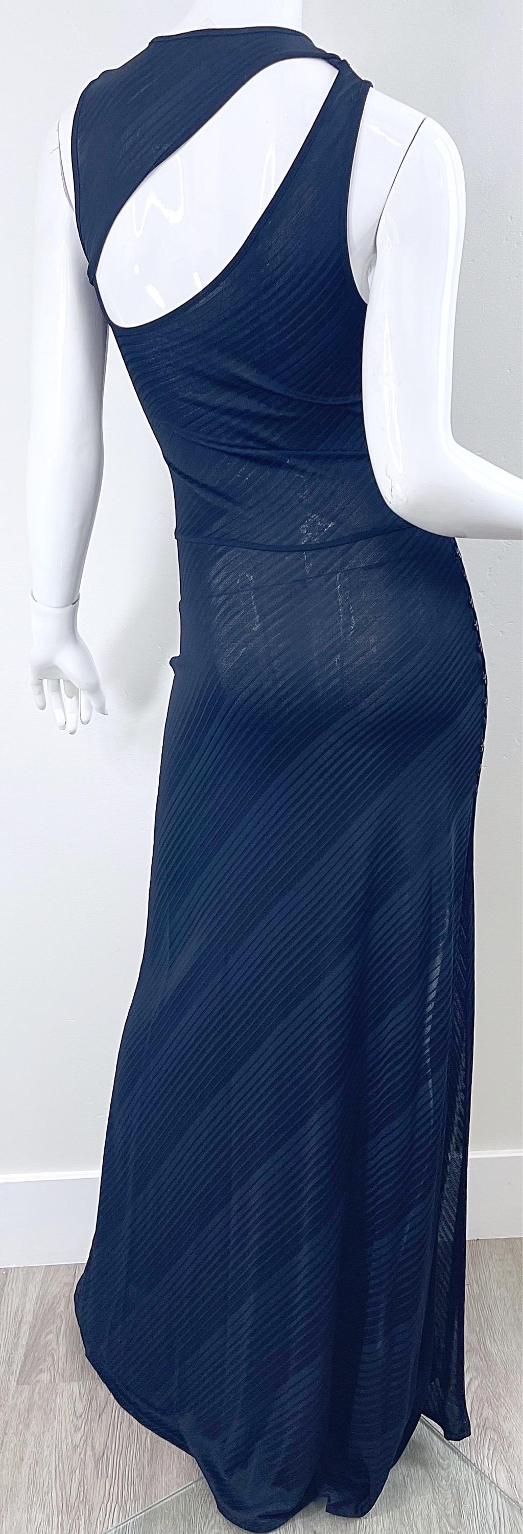 Women's Gianni Versace Versus Spring 2001 Black Cut Out Sleeveless Vintage Jersey Gown For Sale