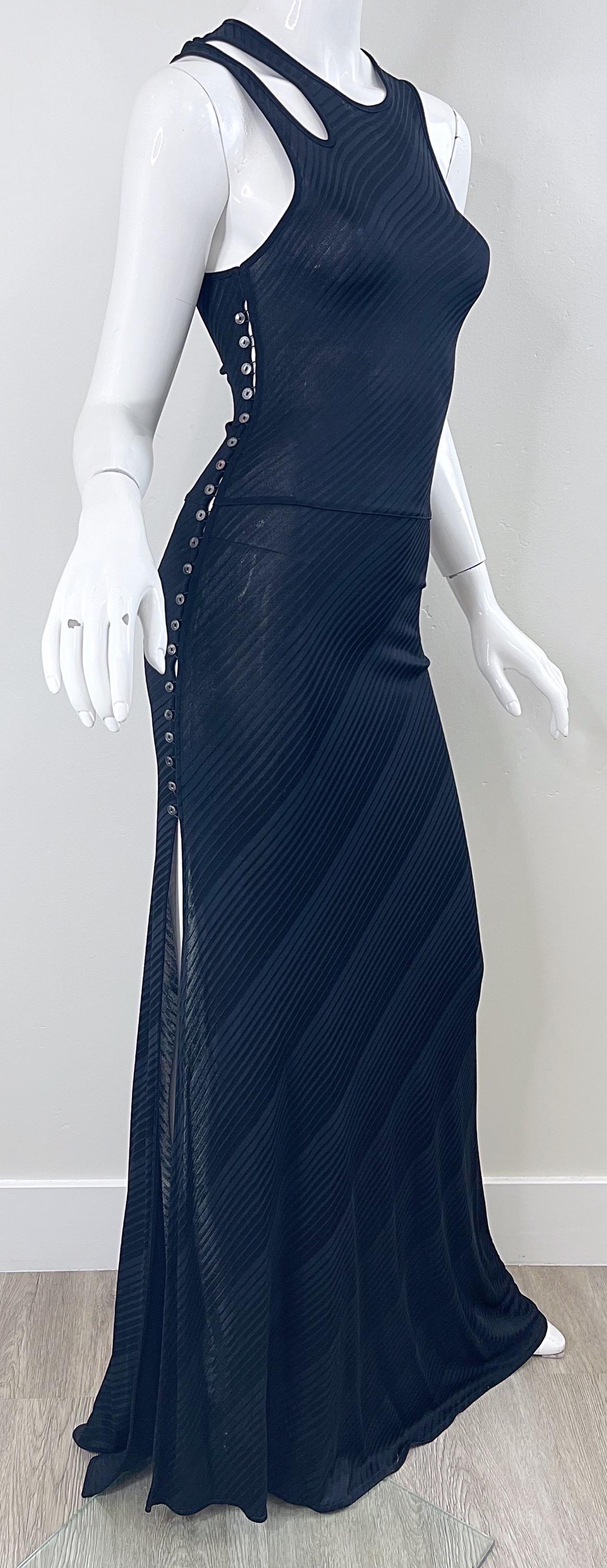 Gianni Versace Versus Spring 2001 Black Cut Out Sleeveless Vintage Jersey Gown  For Sale 3