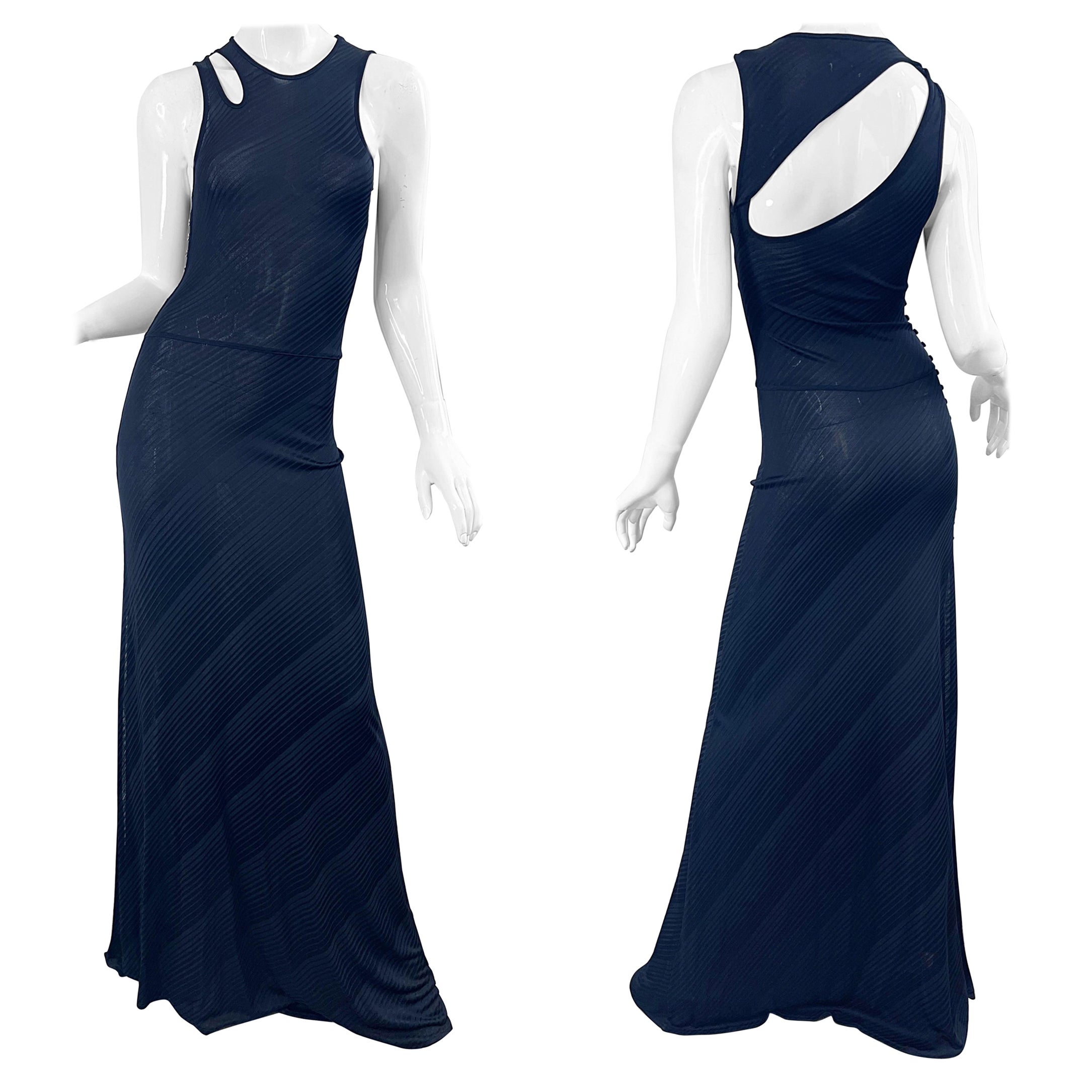 Gianni Versace Versus Frühjahr 2001 Schwarzes ärmelloses Vintage-Jersey-Kleid mit Ausschnitt im Angebot