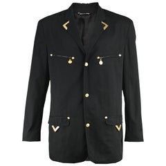 Gianni Versace Versus Vintage 1990's Men's Rare S & M Black & Gold Cotton Blazer