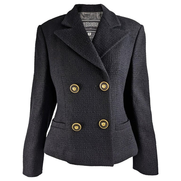 Gianni Versace Versus Vintage Black Wool Tweed Jacket For Sale at 1stDibs