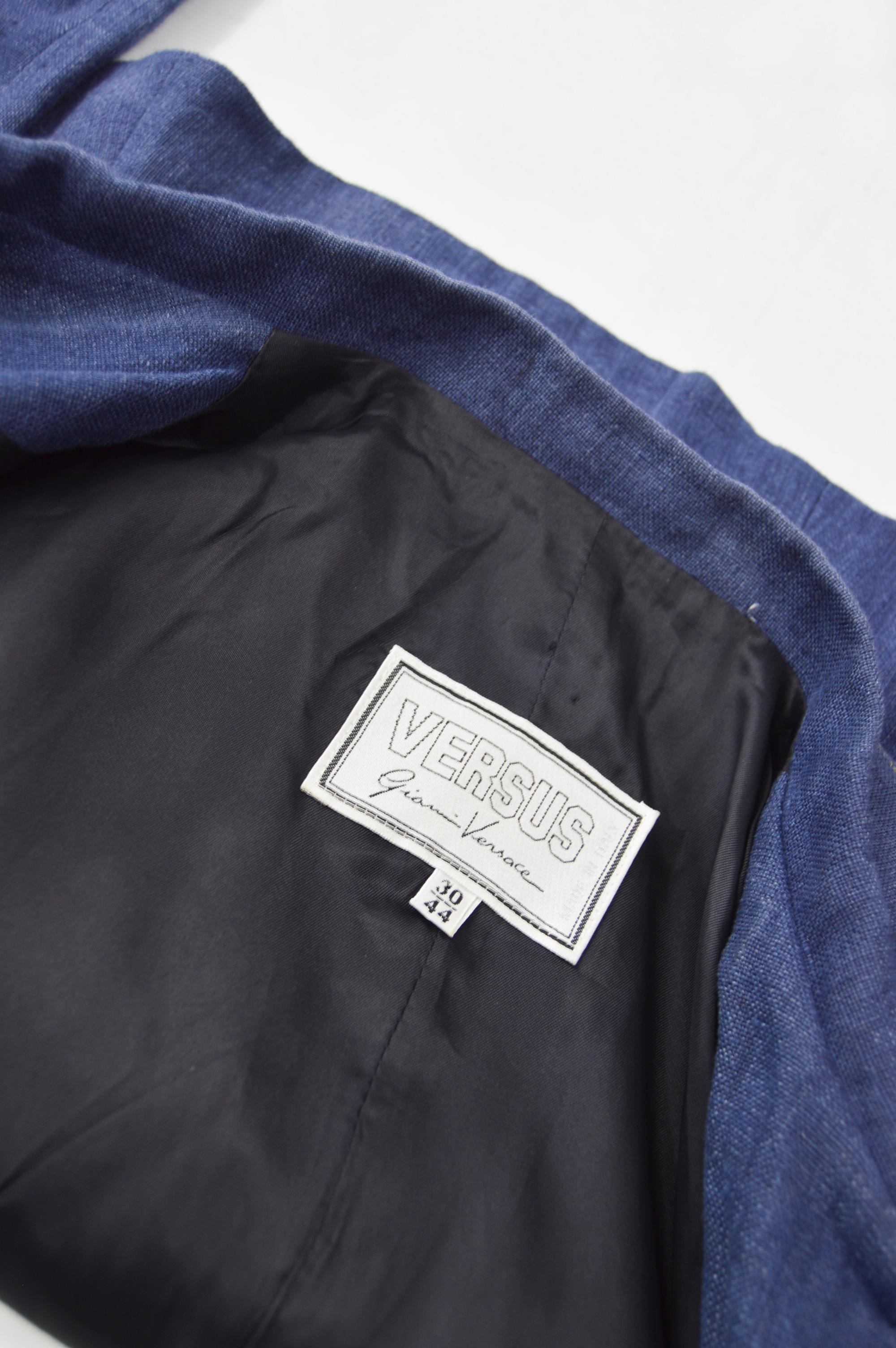 Gianni Versace Versus Vintage Blue Linen Jacket For Sale 4