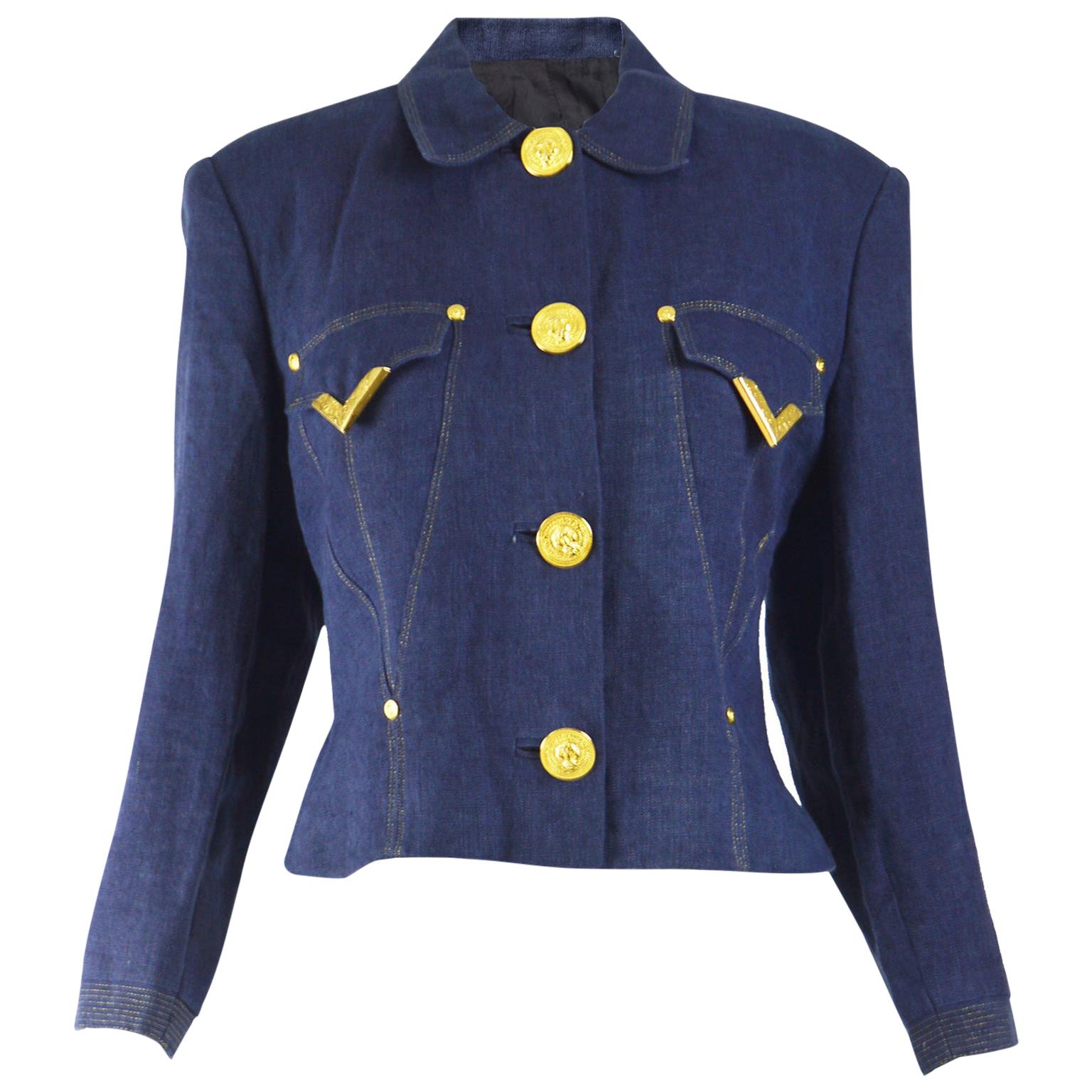 Gianni Versace Versus Vintage Blue Linen Jacket