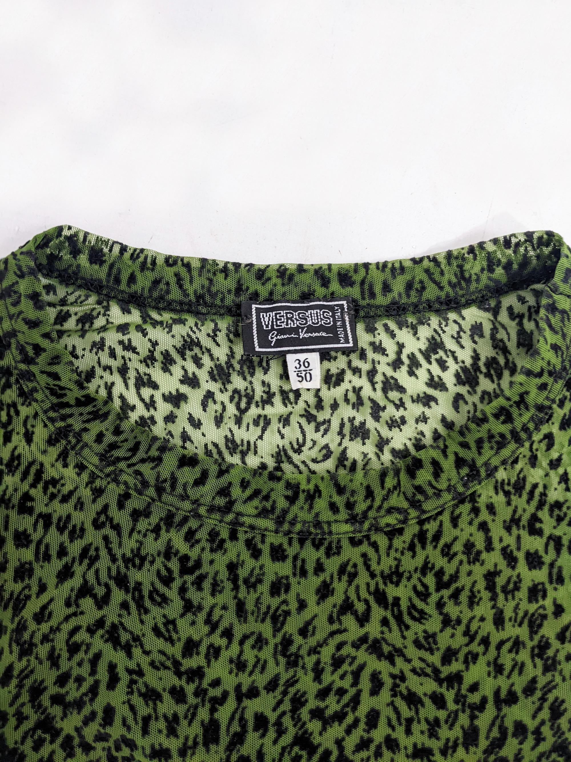 Gianni Versace Versus Vintage Mens Green & Black Sheer Mesh Top T Shirt, 1990s 1