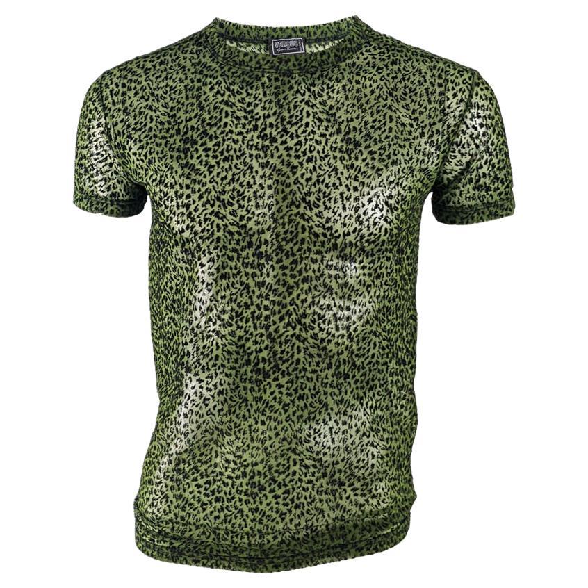 Gianni Versace Versus Vintage Mens Green and Black Sheer Mesh Top T Shirt,  1990s