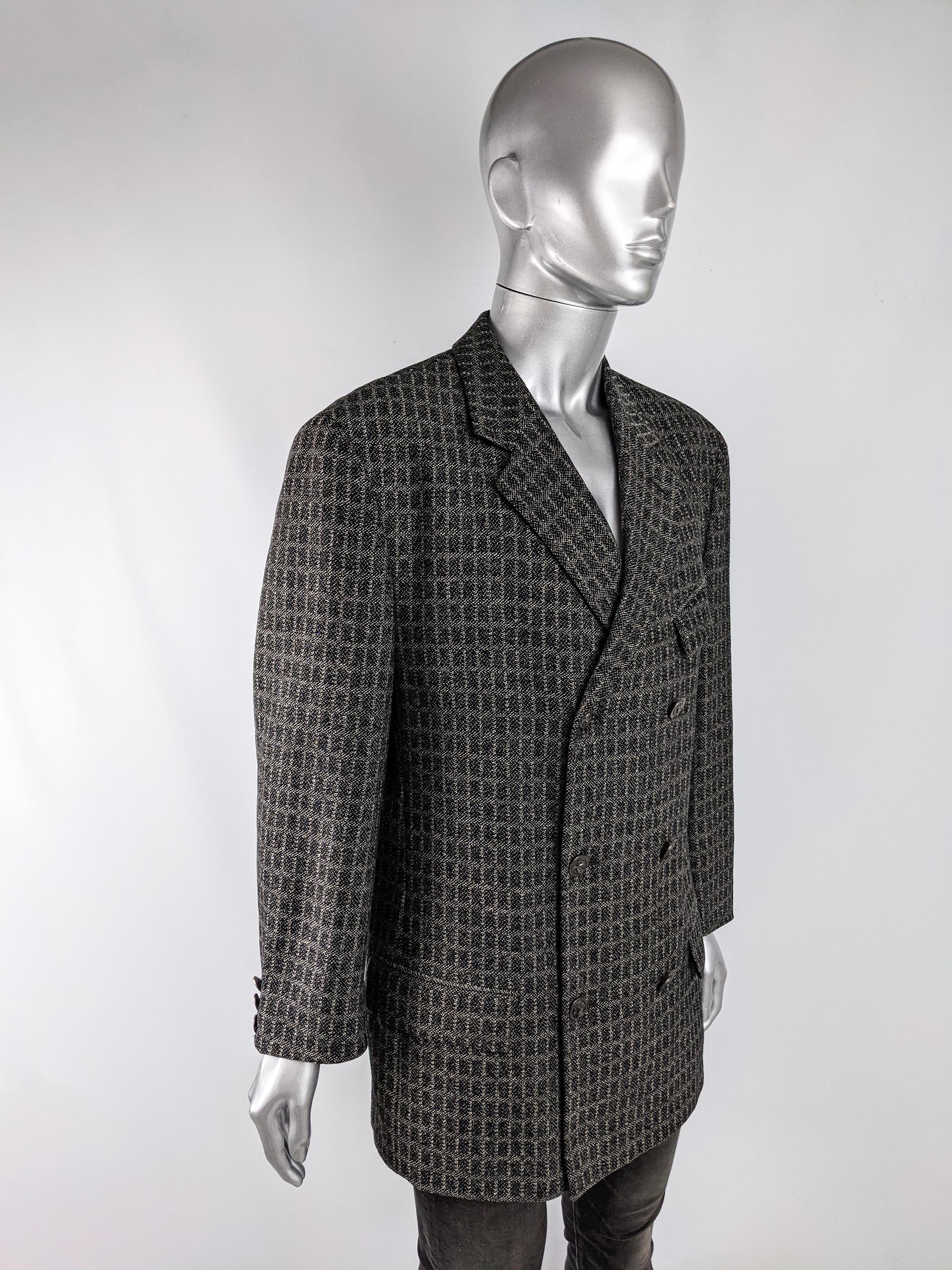 Black Gianni Versace Versus Vintage Mens Grey Wool & Mohair Blazer Jacket Sport Coat