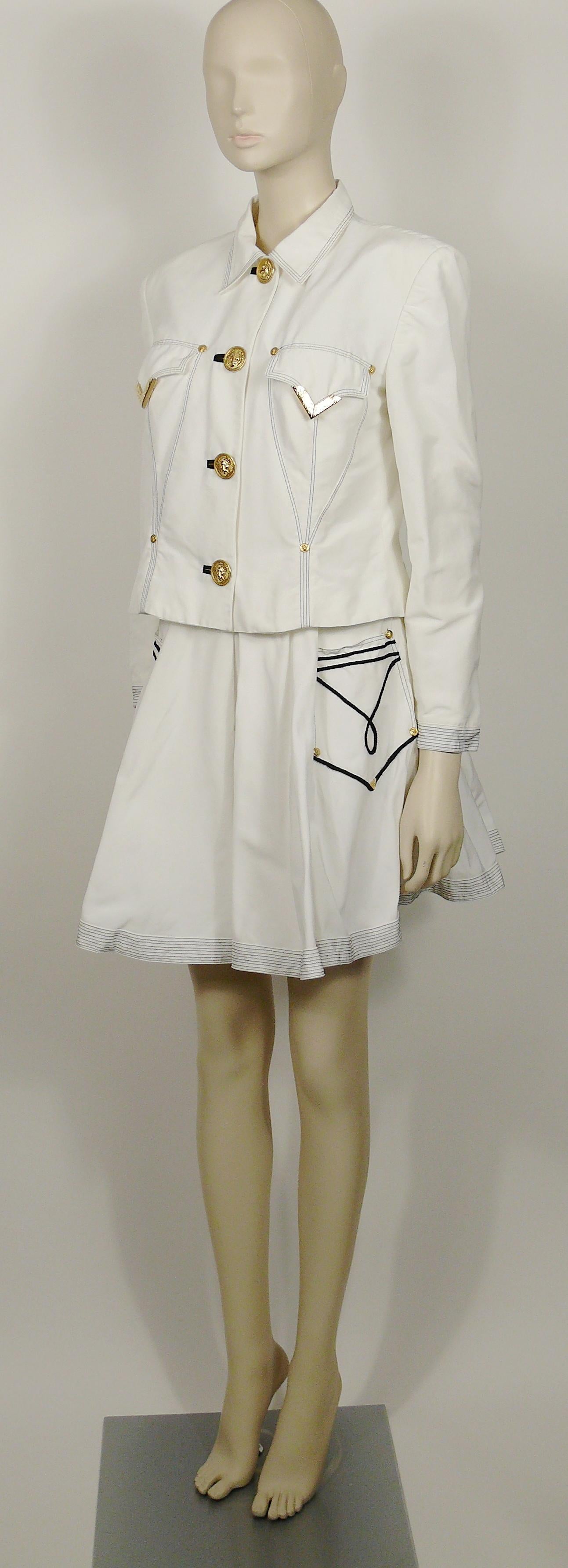 Gray Gianni Versace Versus Vintage White Jacket & Skirt Ensemble with Western Details For Sale