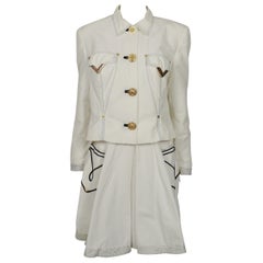 Gianni Versace Versus Vintage White Jacket & Skirt Ensemble with Western Details