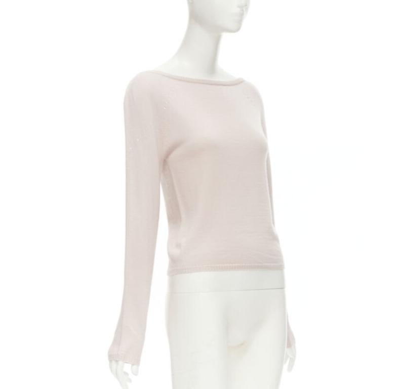 Beige GIANNI VERSACE Maglione vintage 100% lana rosa pastello con paillettes argento IT42 M in vendita