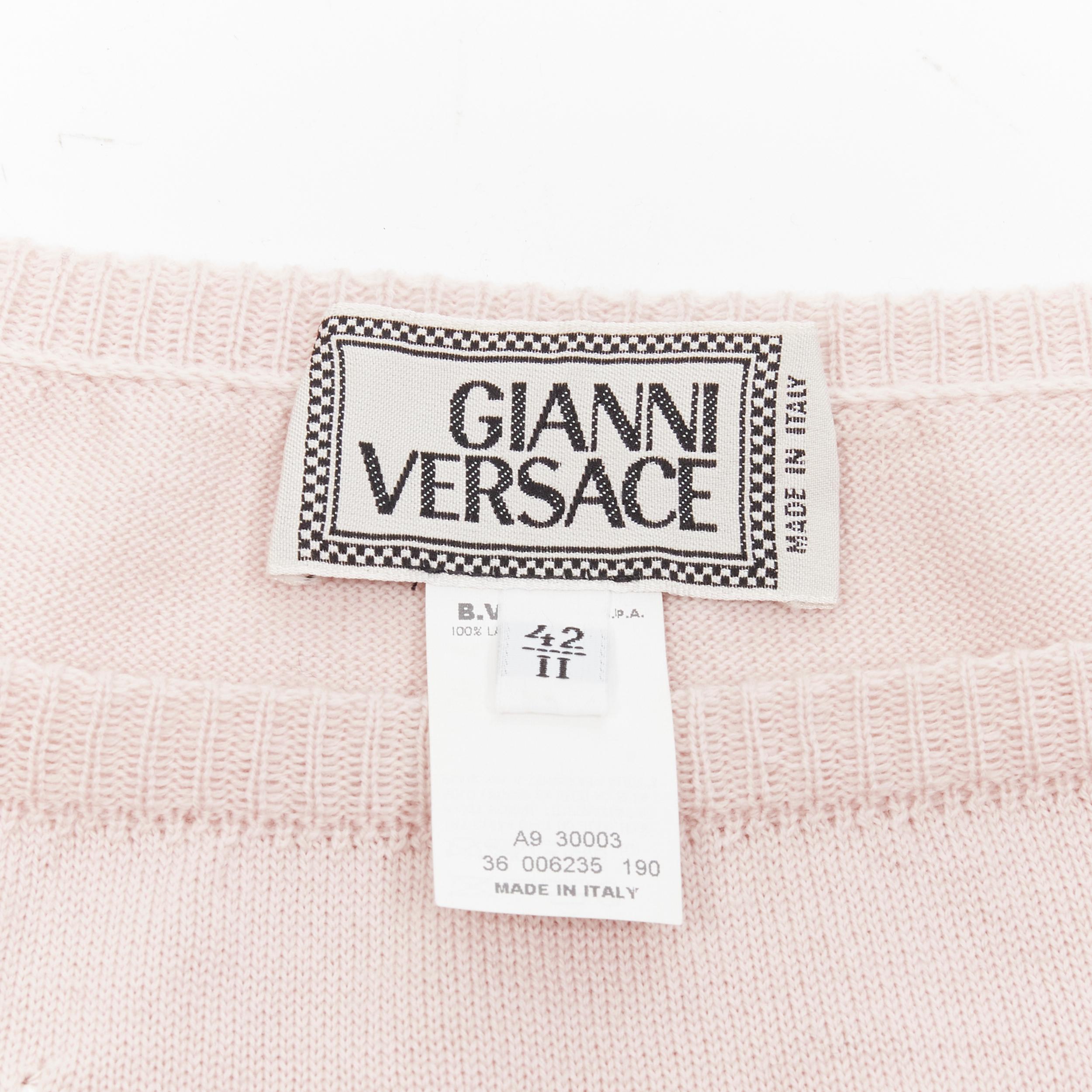 GIANNI VERSACE Vintage 100% wool pastel pink silver sequins sweater IT42 M For Sale 2
