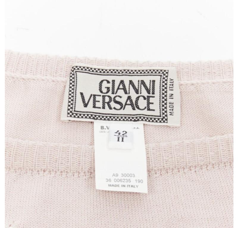 GIANNI VERSACE Maglione vintage 100% lana rosa pastello con paillettes argento IT42 M in vendita 3